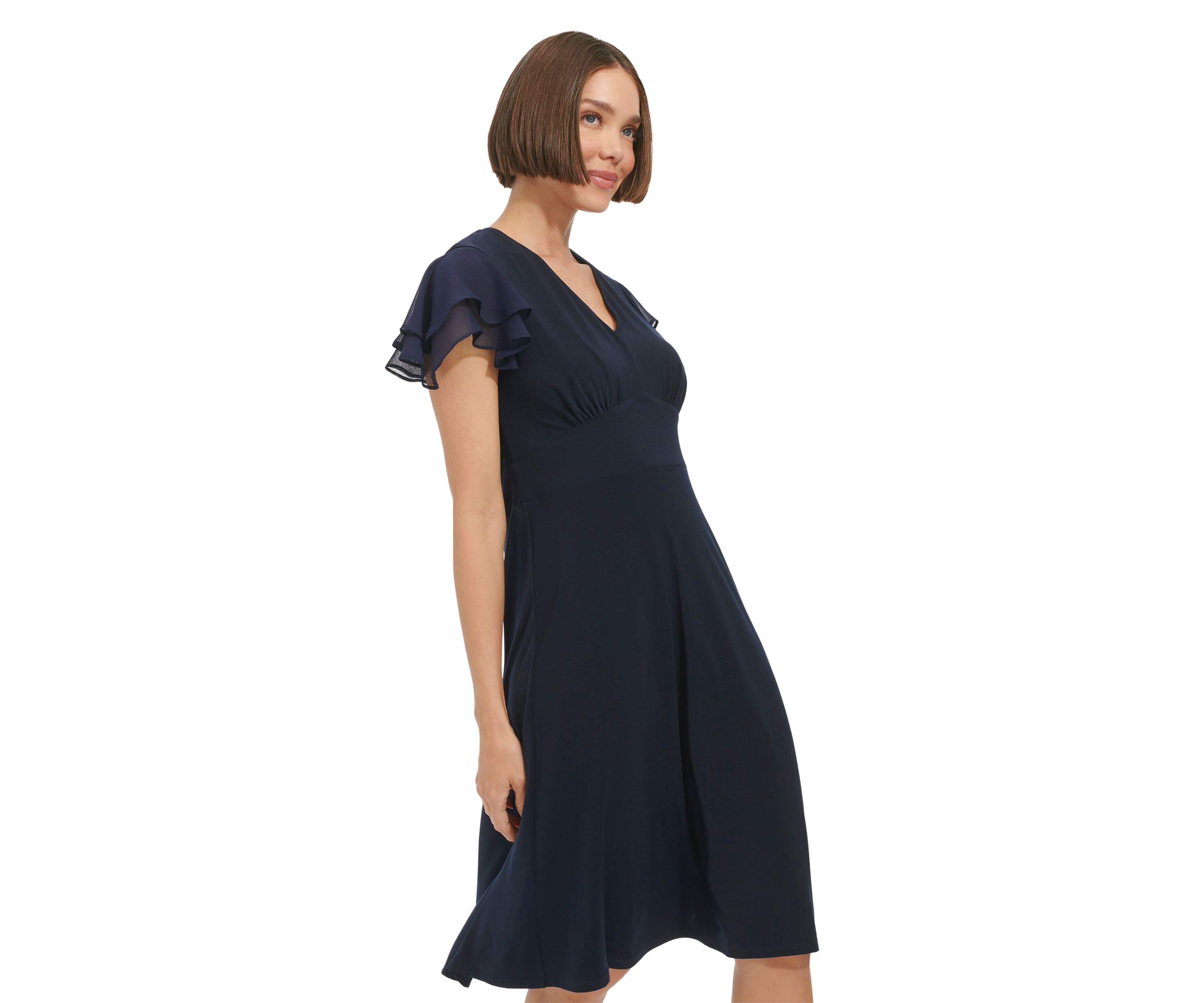 Womens Flutter Sleeve Jersey A-Line Dress