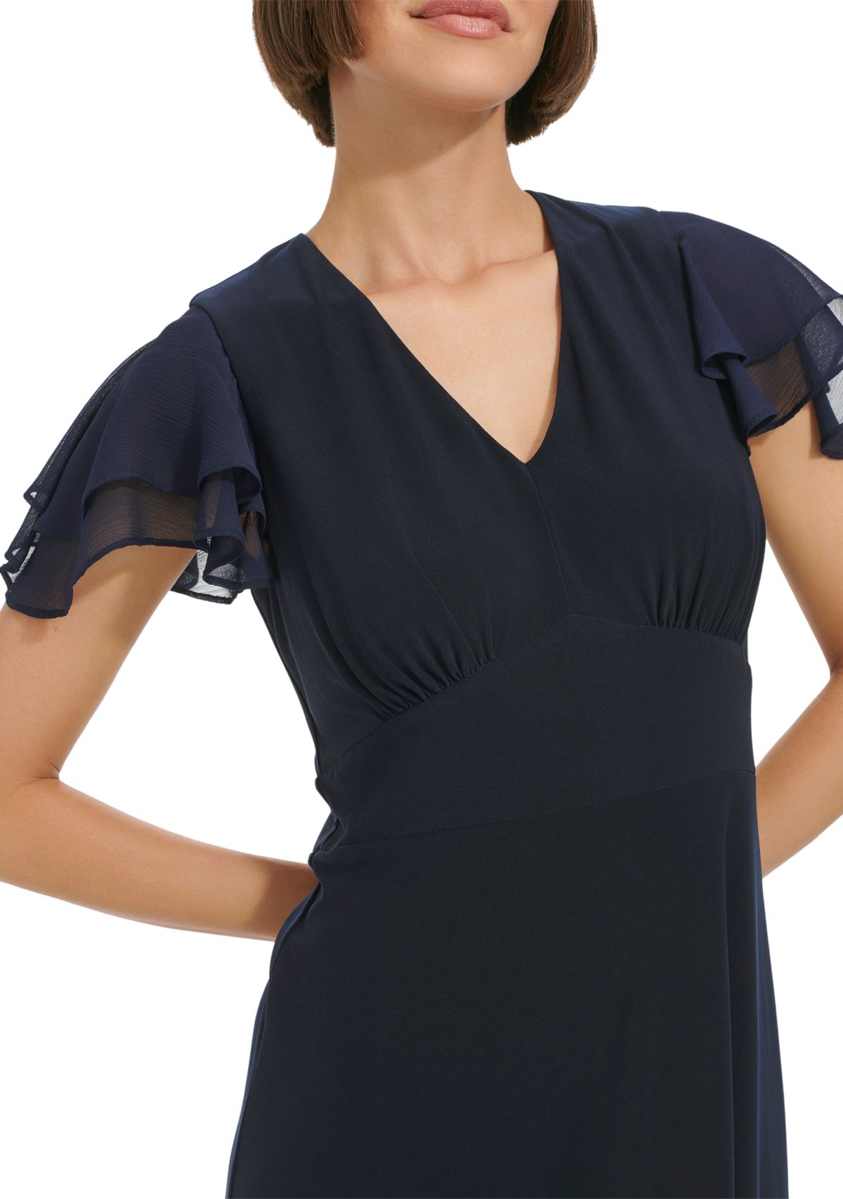 Womens Flutter Sleeve Jersey A-Line Dress