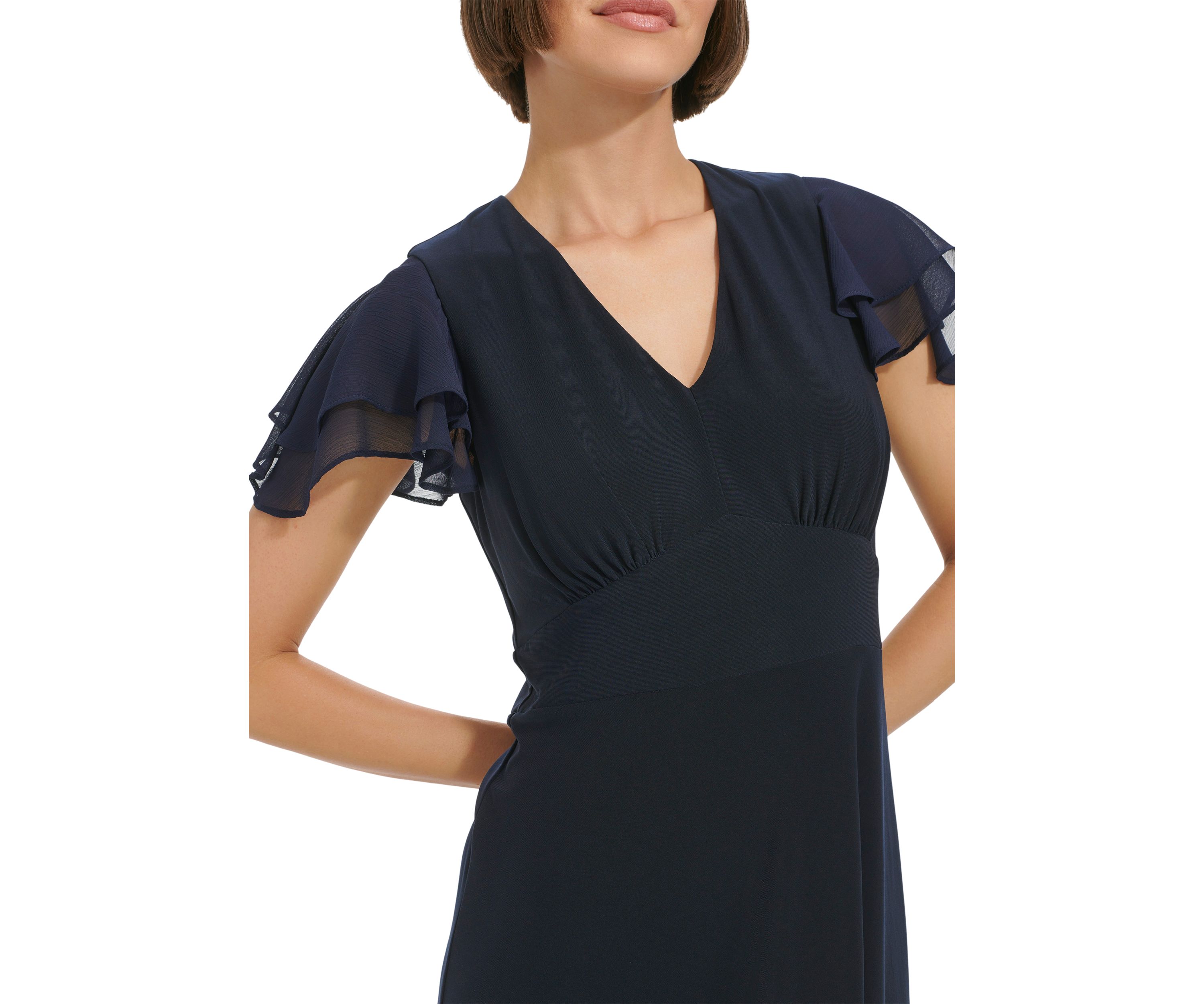 Womens Flutter Sleeve Jersey A-Line Dress