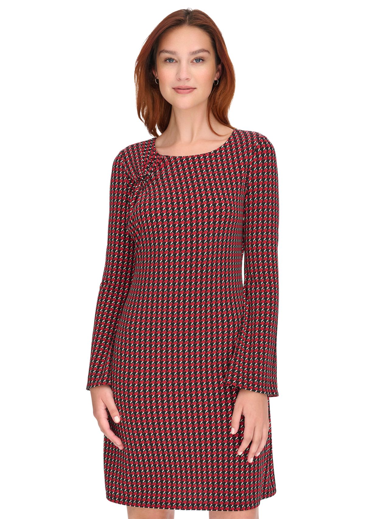 Womens Long Sleeve Printed Jersey Shift Dress