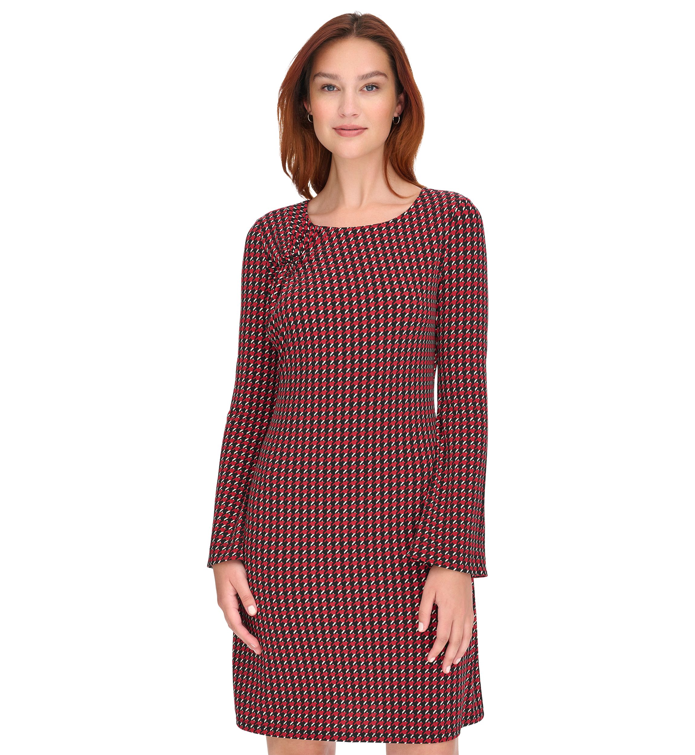Womens Long Sleeve Printed Jersey Shift Dress