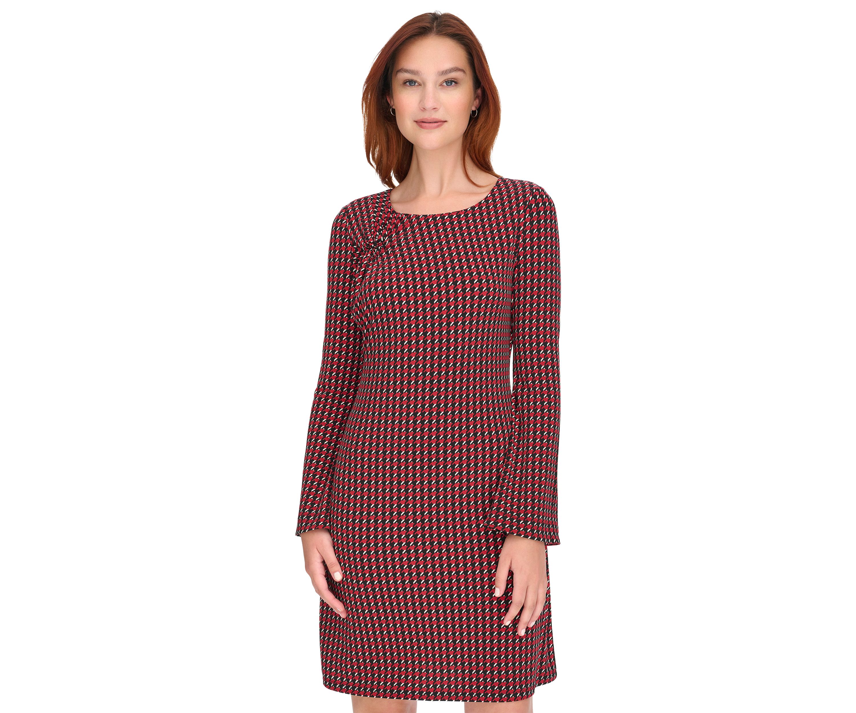 Womens Long Sleeve Printed Jersey Shift Dress