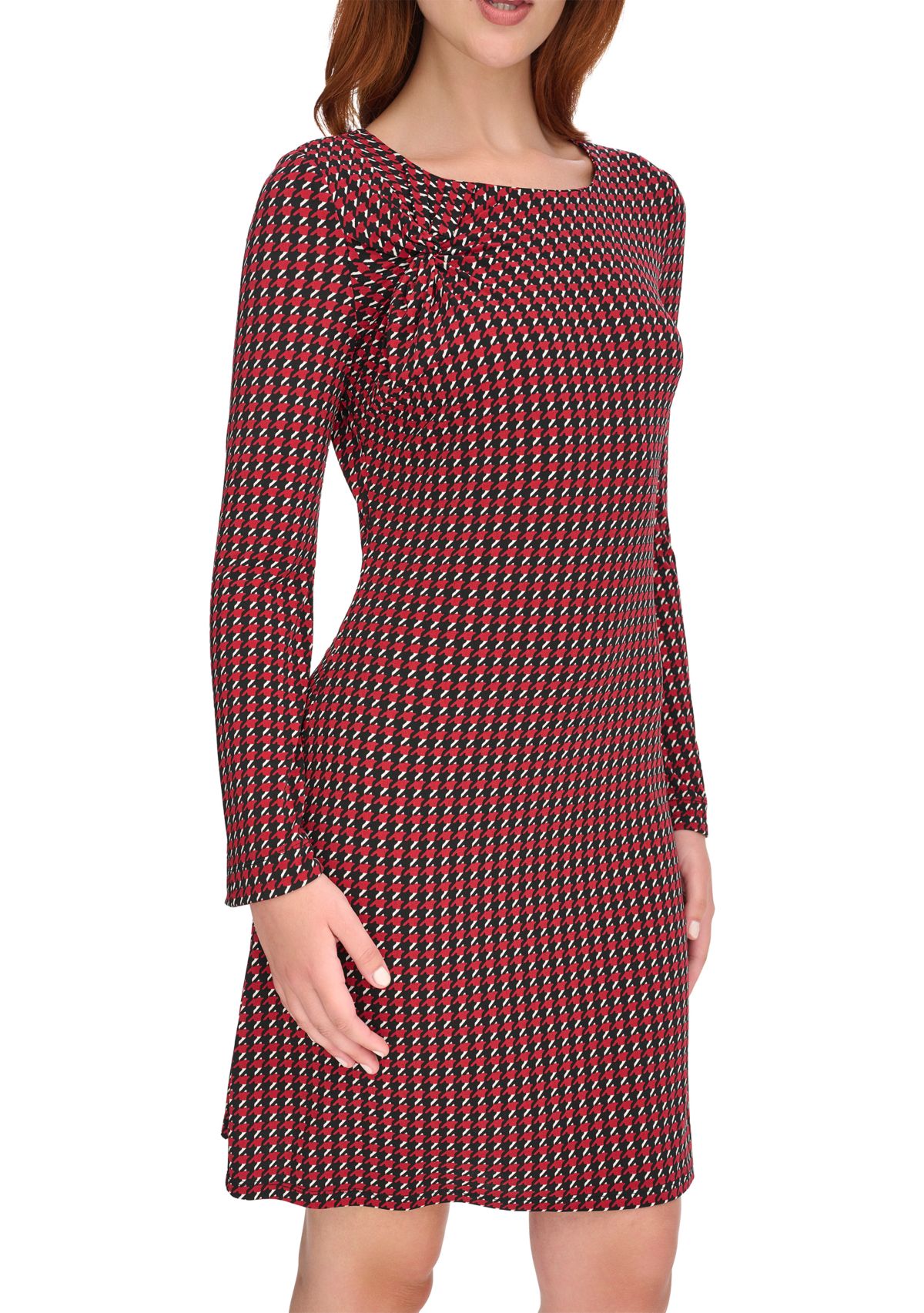 Womens Long Sleeve Printed Jersey Shift Dress