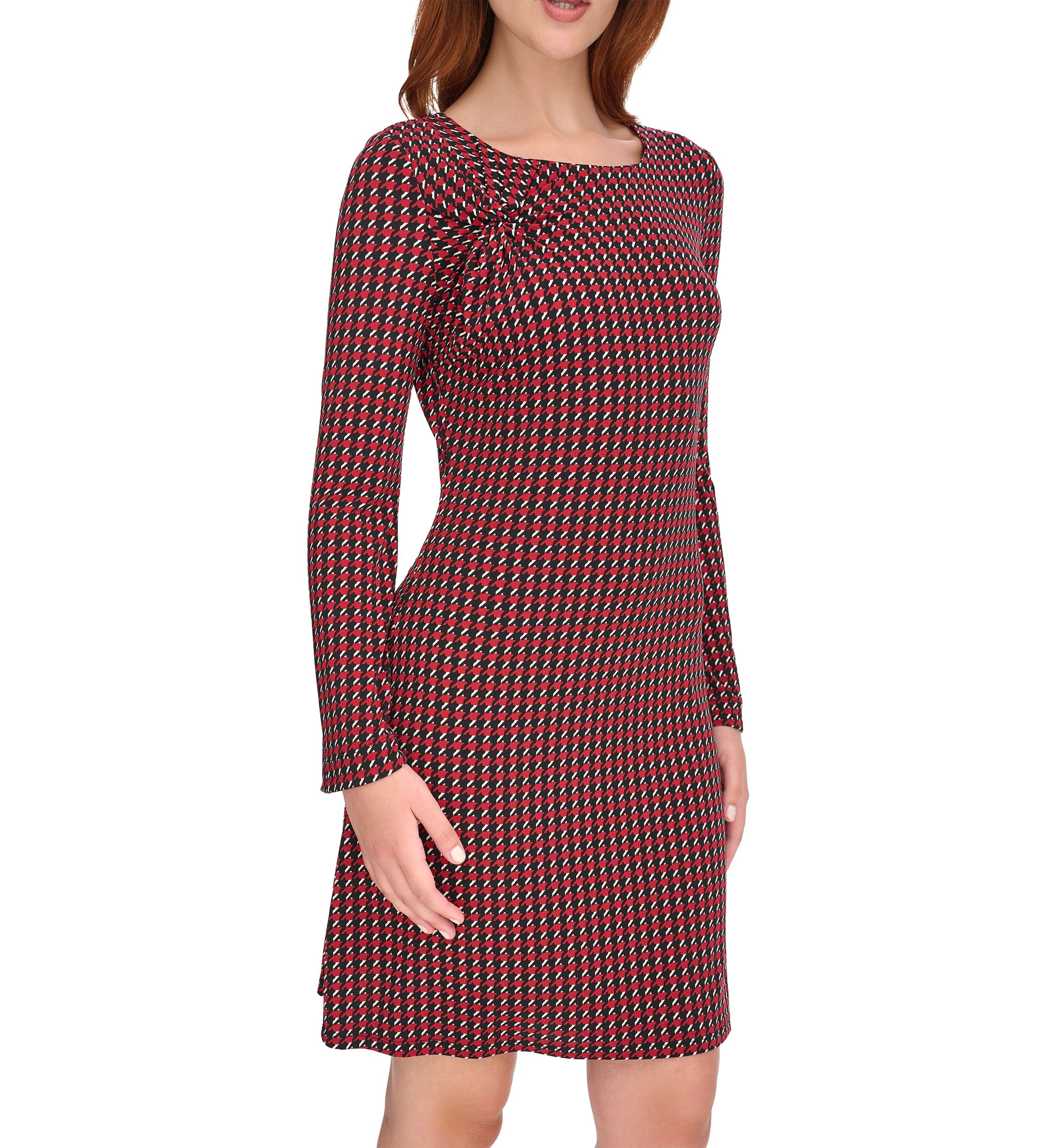Womens Long Sleeve Printed Jersey Shift Dress