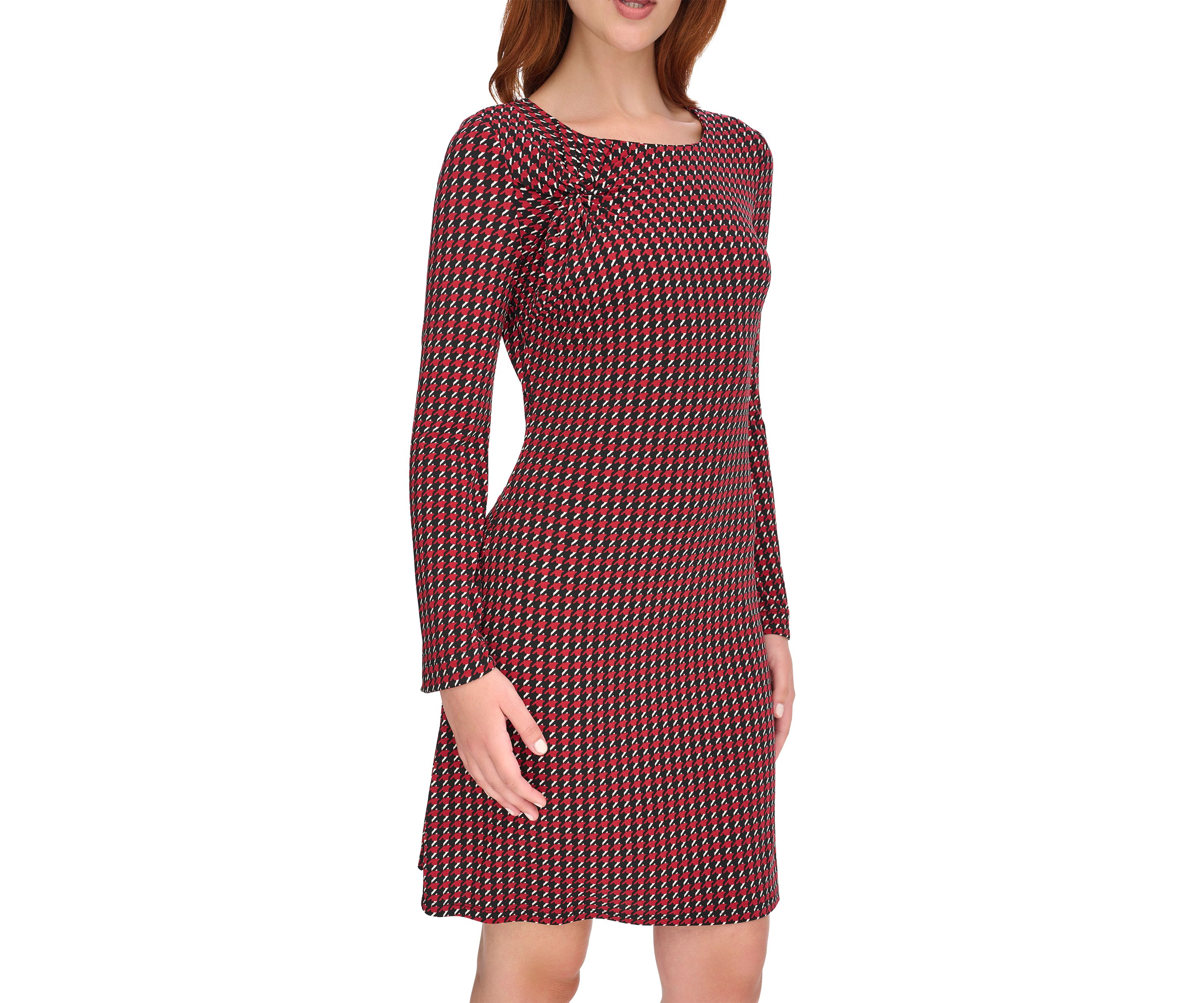 Womens Long Sleeve Printed Jersey Shift Dress
