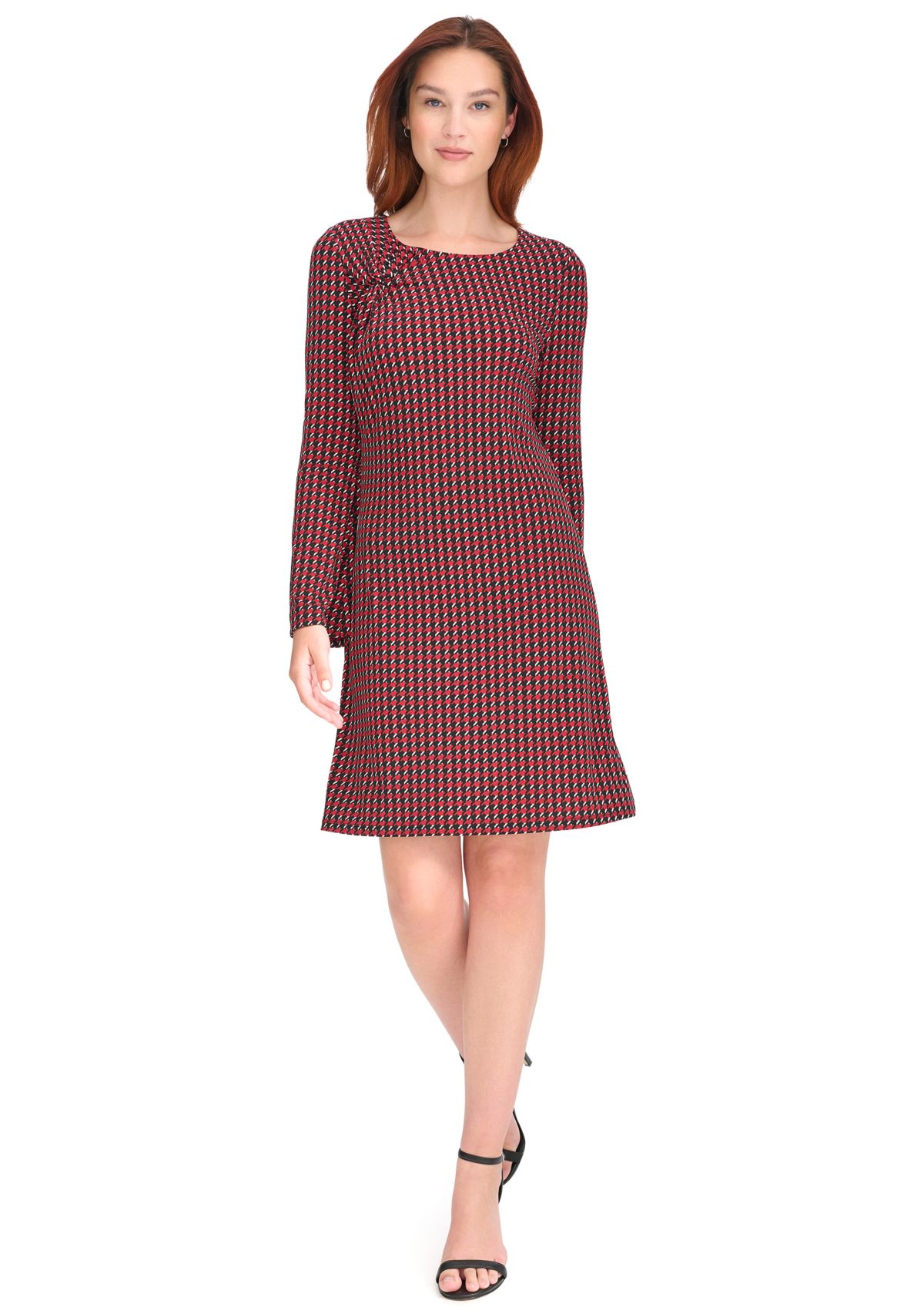 Womens Long Sleeve Printed Jersey Shift Dress