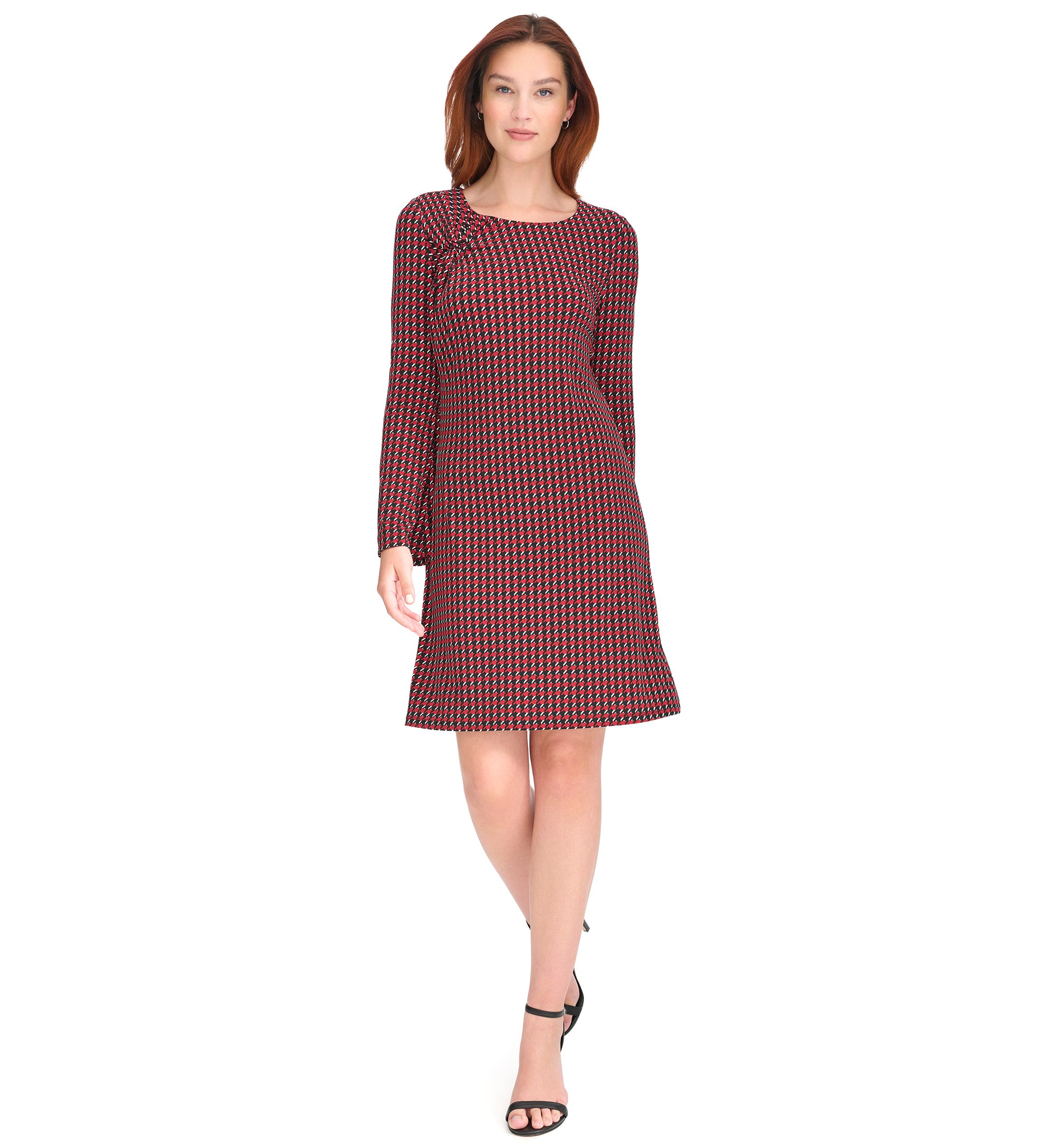 Womens Long Sleeve Printed Jersey Shift Dress