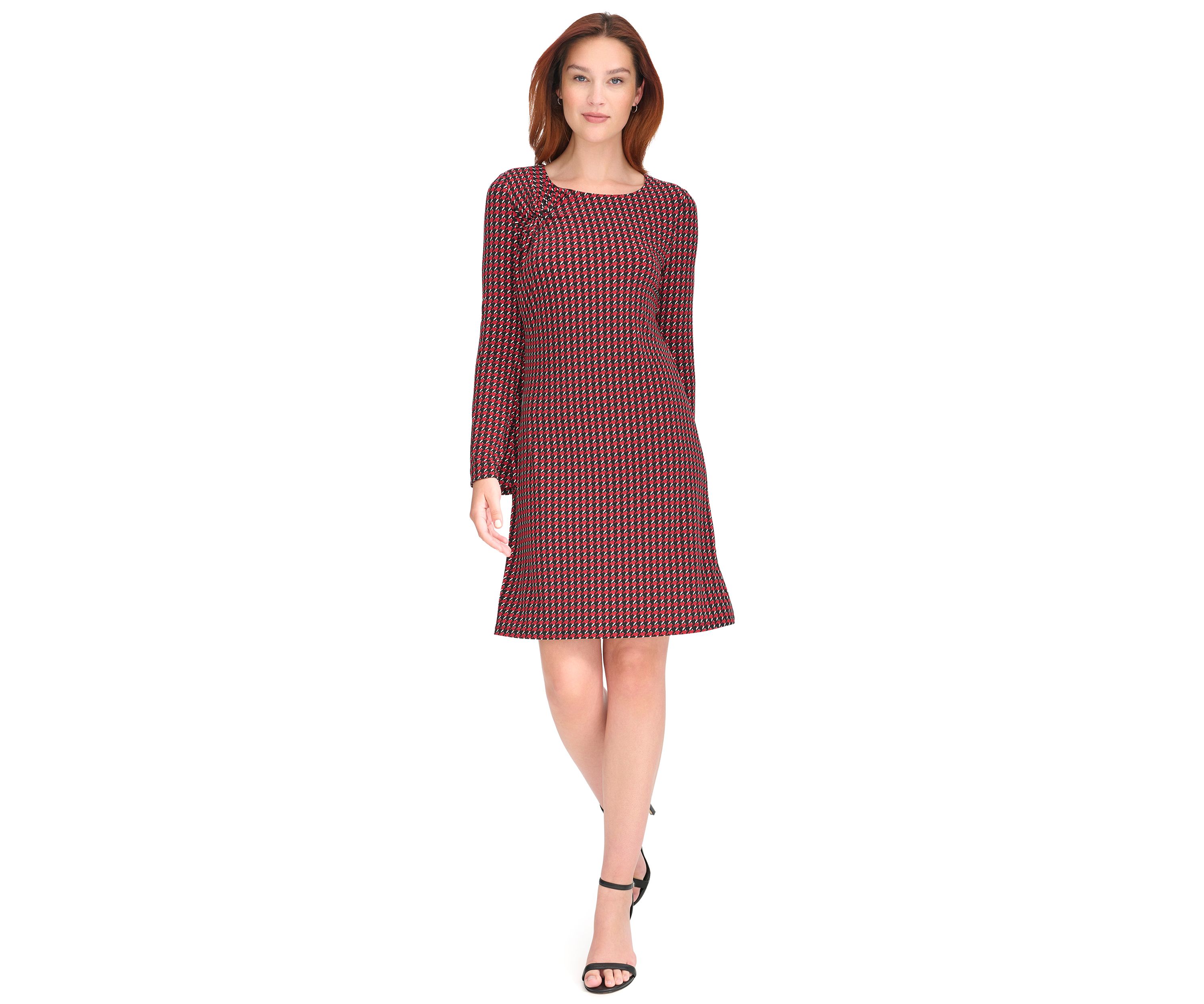 Womens Long Sleeve Printed Jersey Shift Dress