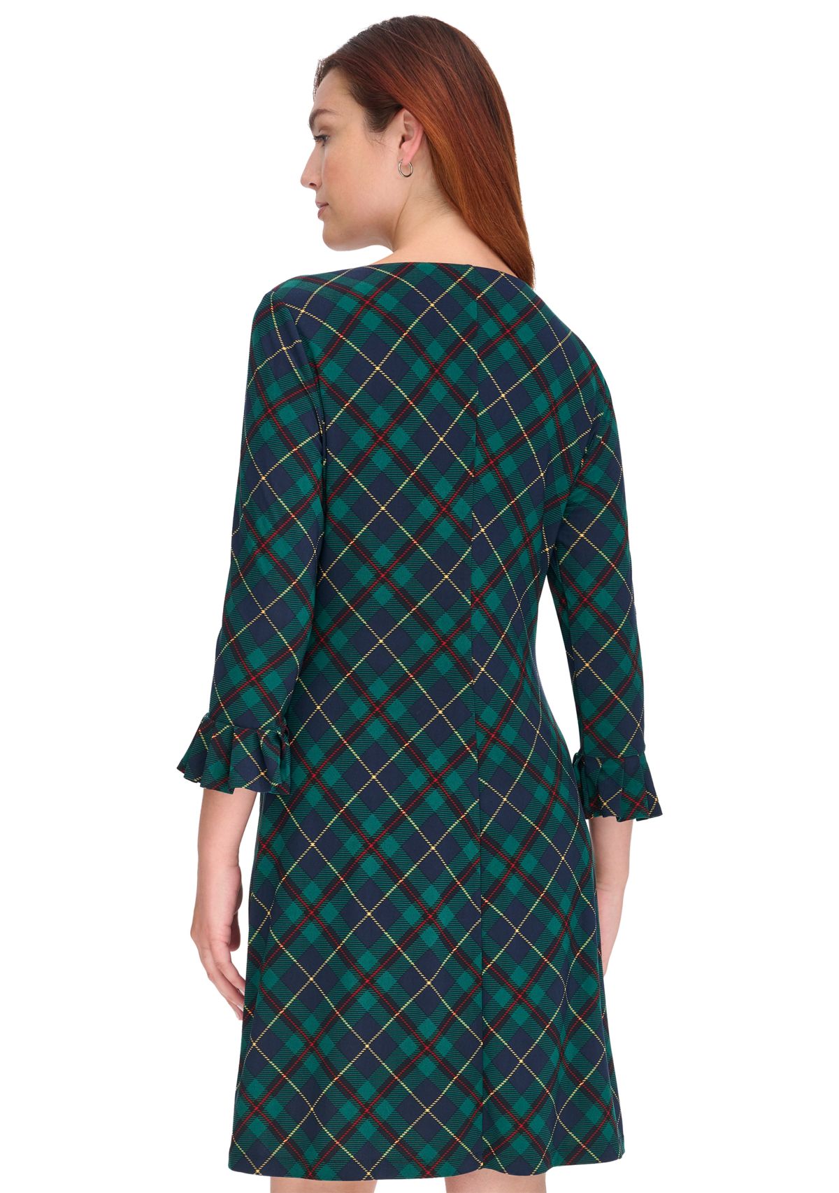 Womens 3/4 Sleeve Pleat Cuff Jersey Shift Dress 