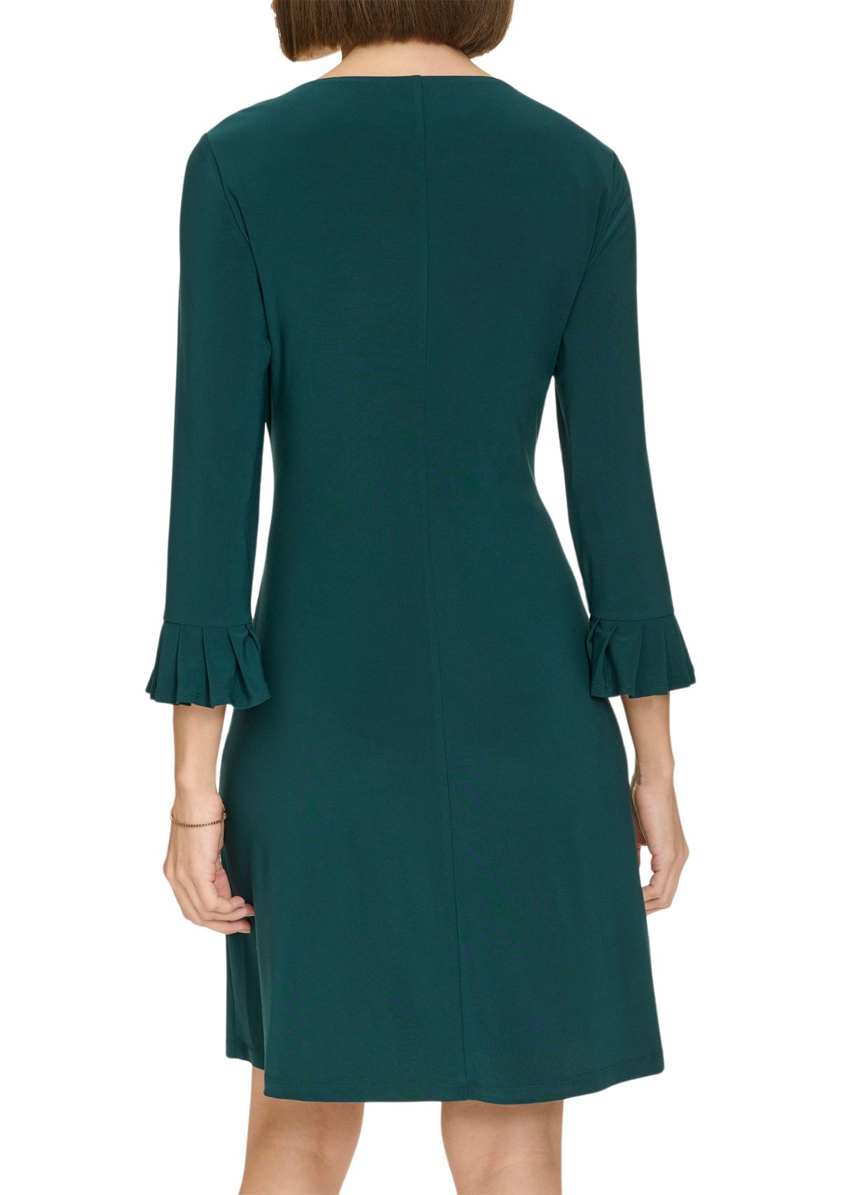 Womens 3/4 Sleeve Pleat Cuff Jersey Shift Dress