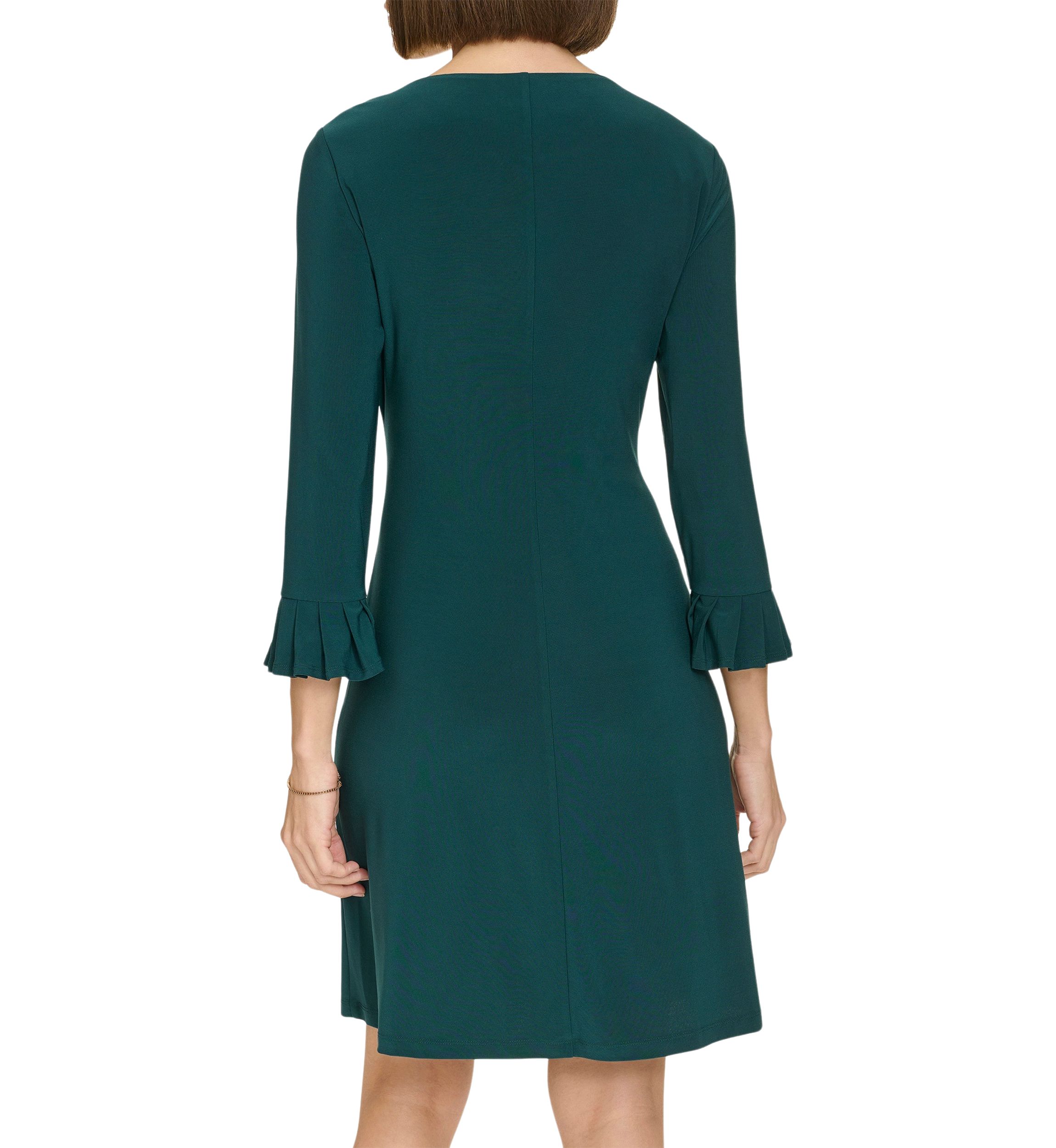 Womens 3/4 Sleeve Pleat Cuff Jersey Shift Dress