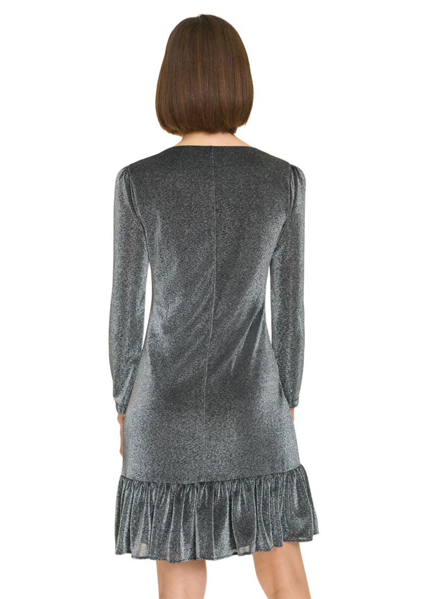 3/4 Sleeve Ruffle Hem Pop Shimmer Shift Dress 
