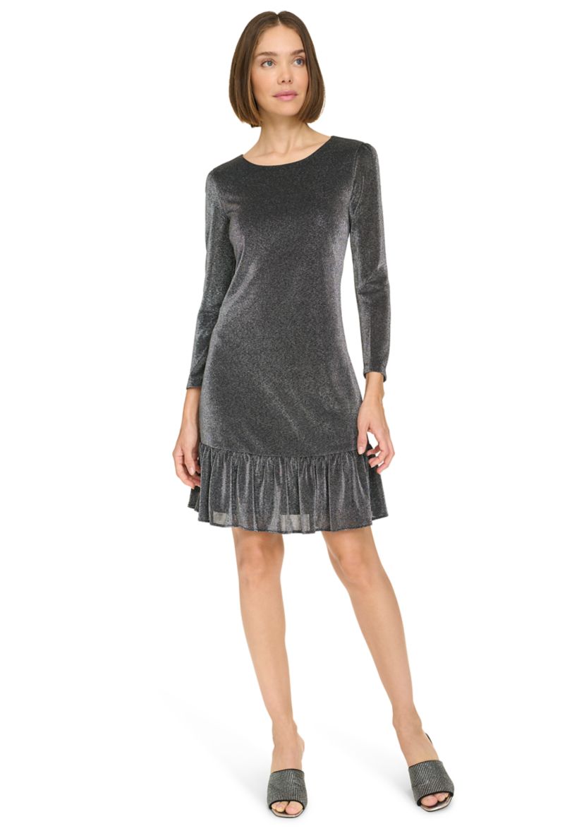 3/4 Sleeve Ruffle Hem Pop Shimmer Shift Dress 