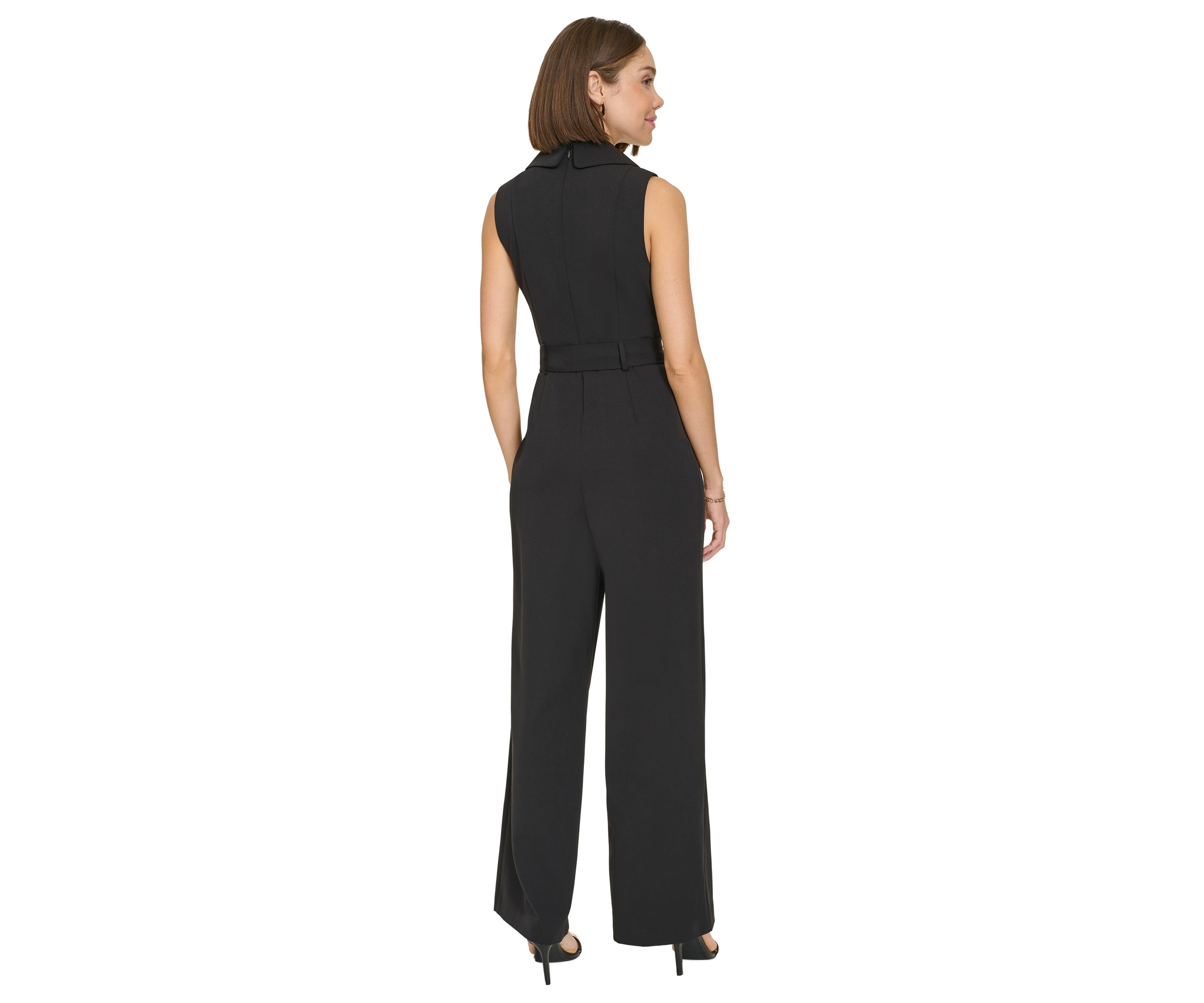 Womens Sleeveless Faux Wrap Self Tie Jumpsuit