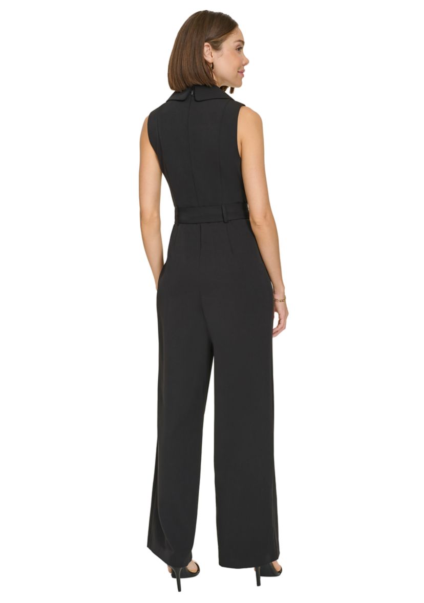 Womens Sleeveless Faux Wrap Self Tie Jumpsuit