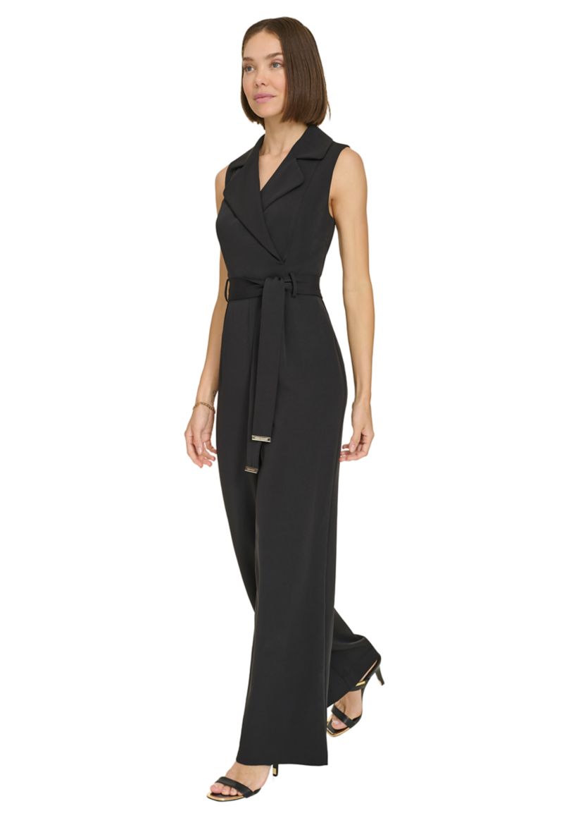 Womens Sleeveless Faux Wrap Self Tie Jumpsuit