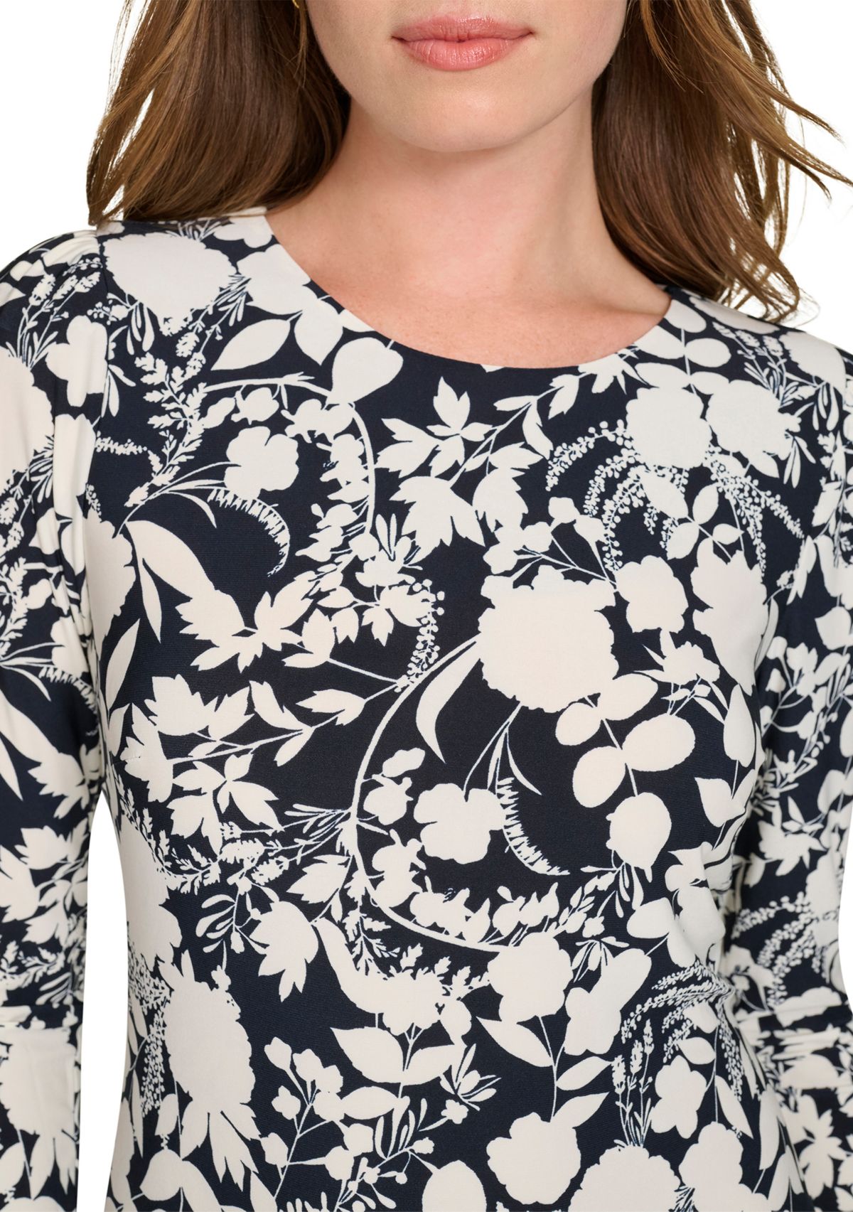 Womens 3/4 Sleeve Double Ruffle Hem Jersey Shift Dress