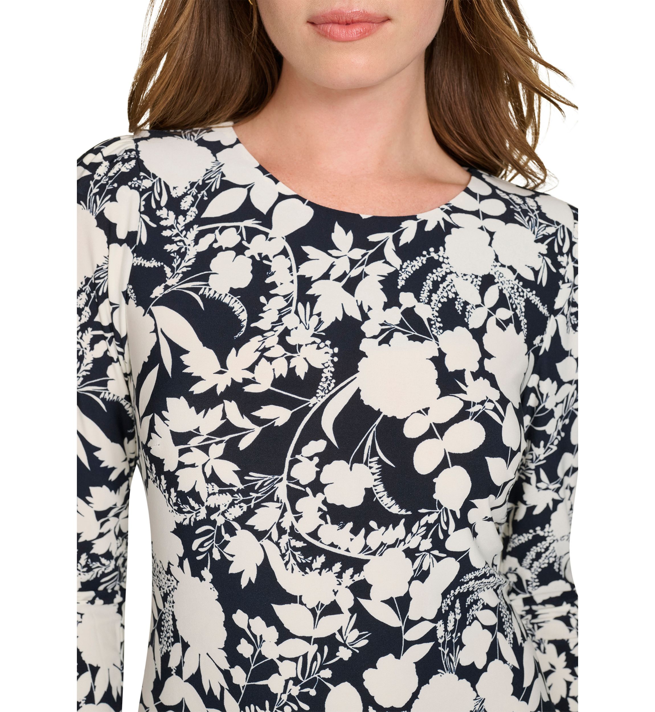 Womens 3/4 Sleeve Double Ruffle Hem Jersey Shift Dress