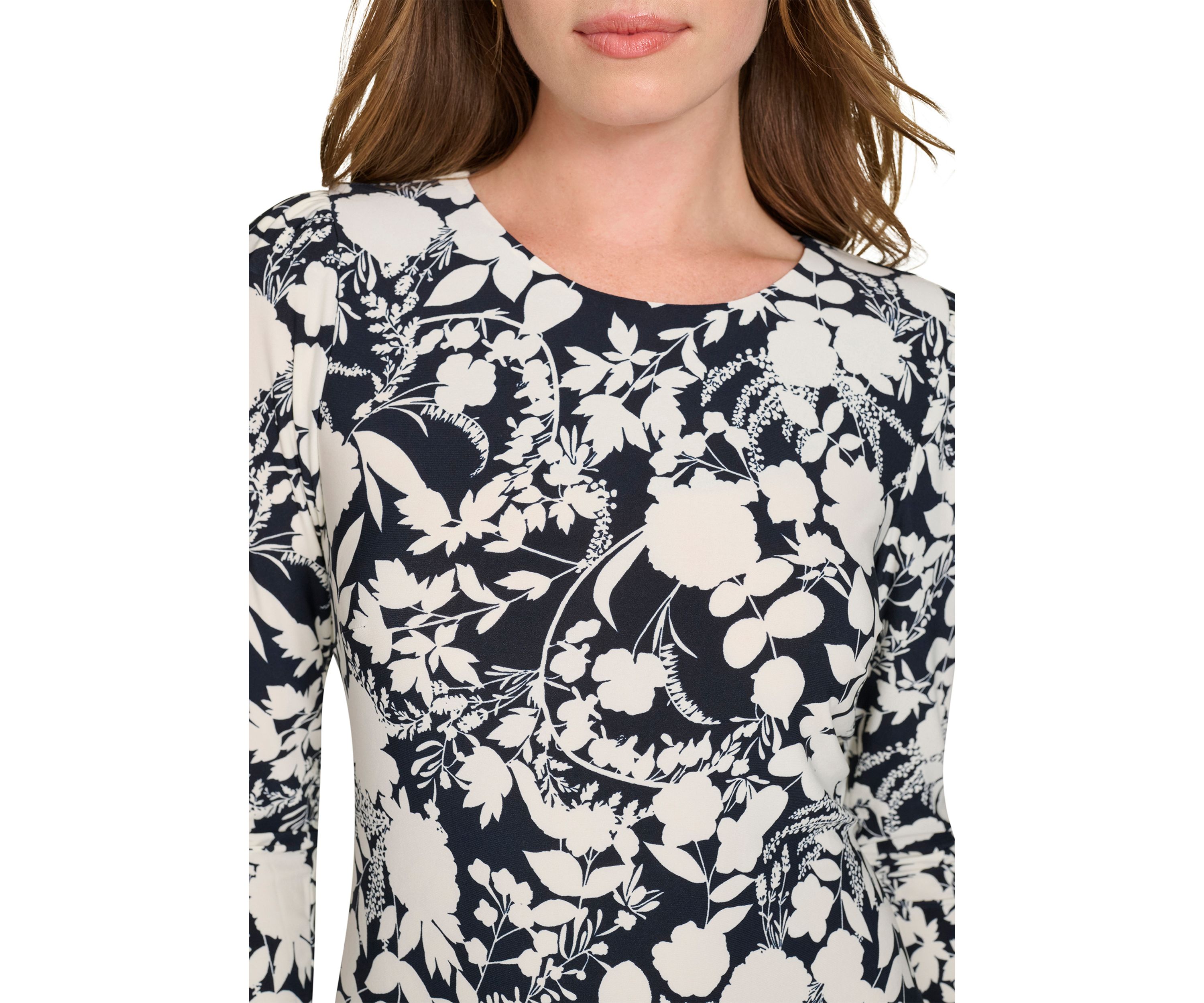 Womens 3/4 Sleeve Double Ruffle Hem Jersey Shift Dress