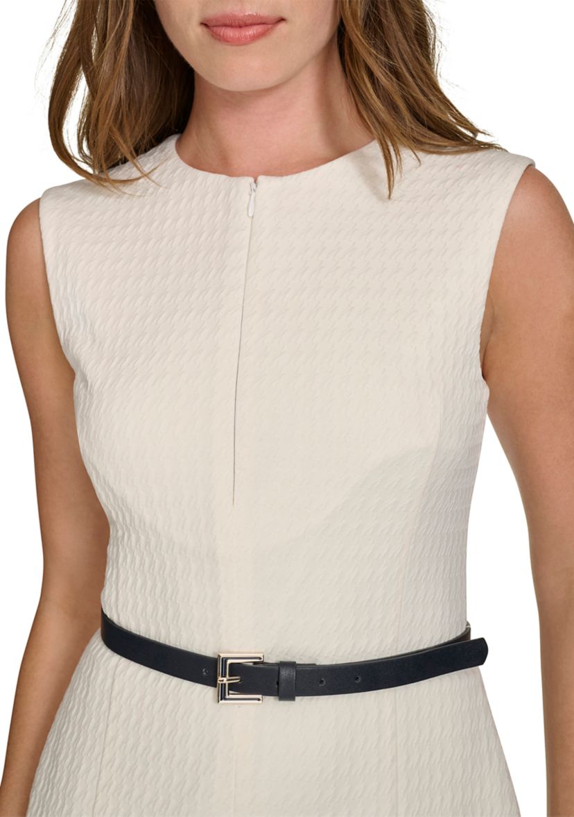 Womens Sleeveless Zip Front Textured Knit Sheath Dress