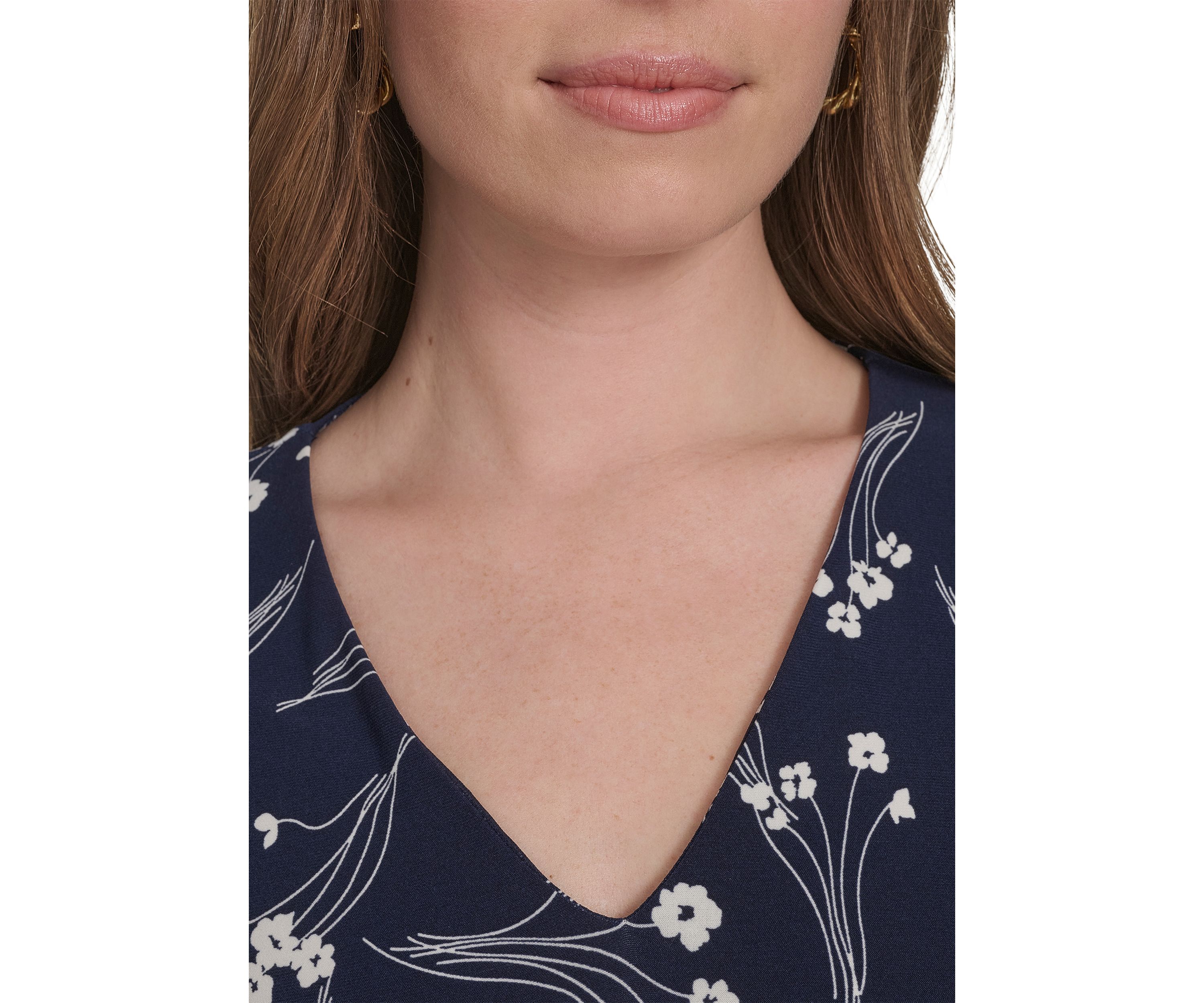 Womens Short Puff Sleeve V-Neck Jersey Shift Dress 