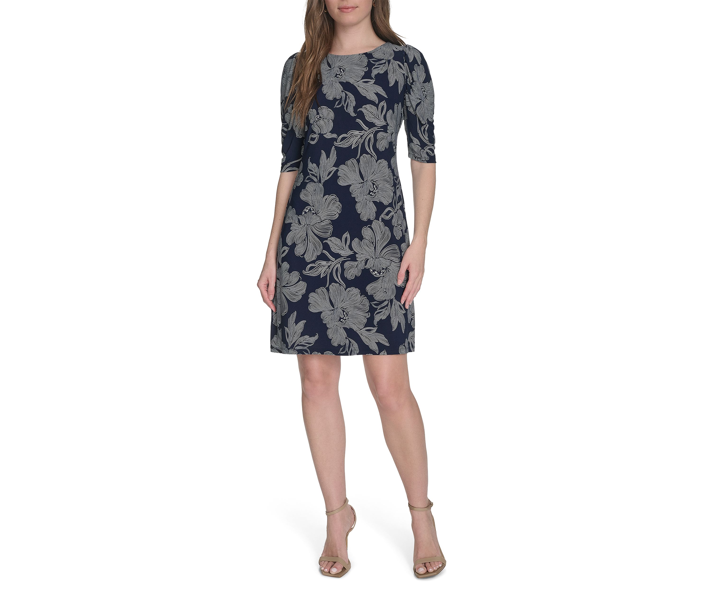 Womens Short Ruched Sleeve Jersey Shift Dress