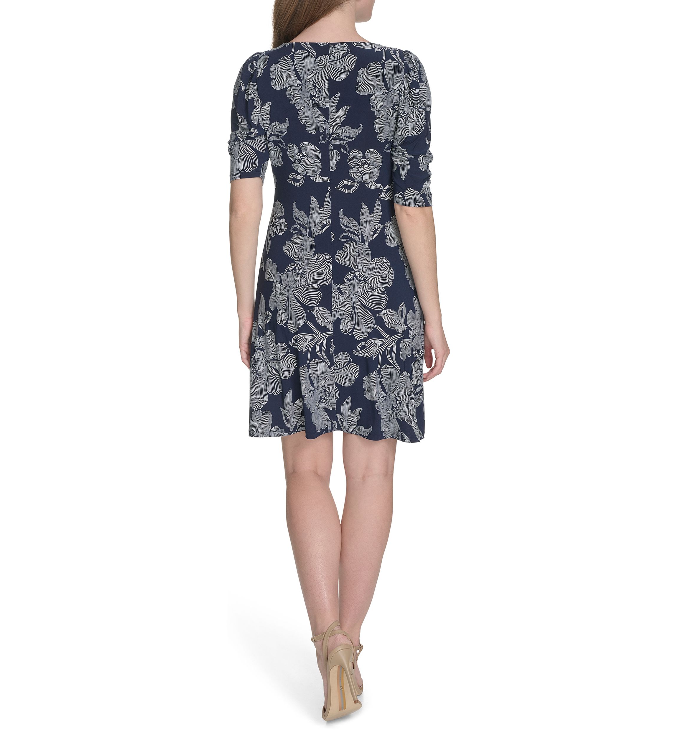 Womens Short Ruched Sleeve Jersey Shift Dress