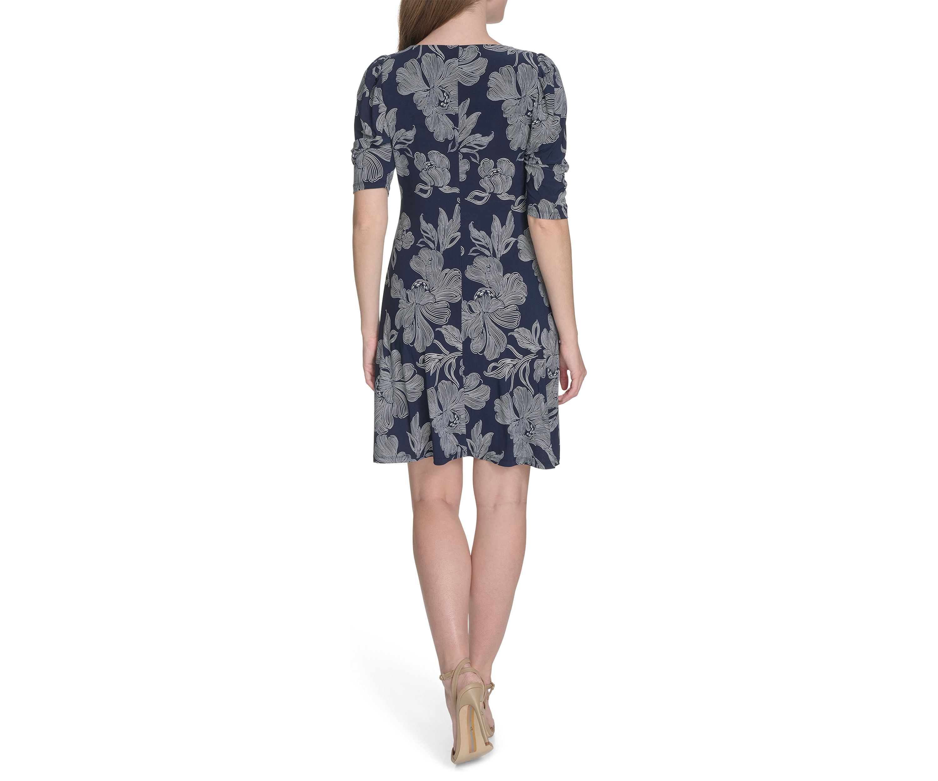 Womens Short Ruched Sleeve Jersey Shift Dress