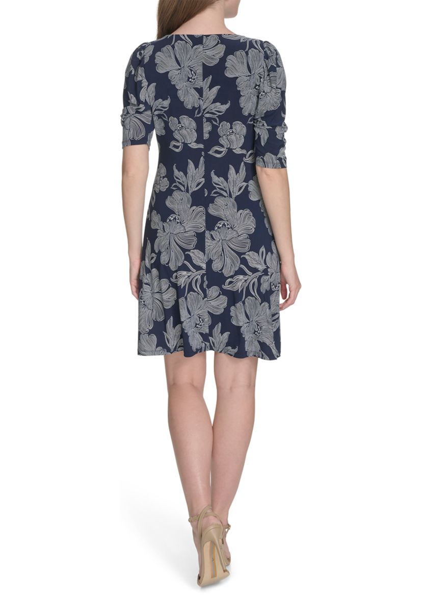 Womens Short Ruched Sleeve Jersey Shift Dress