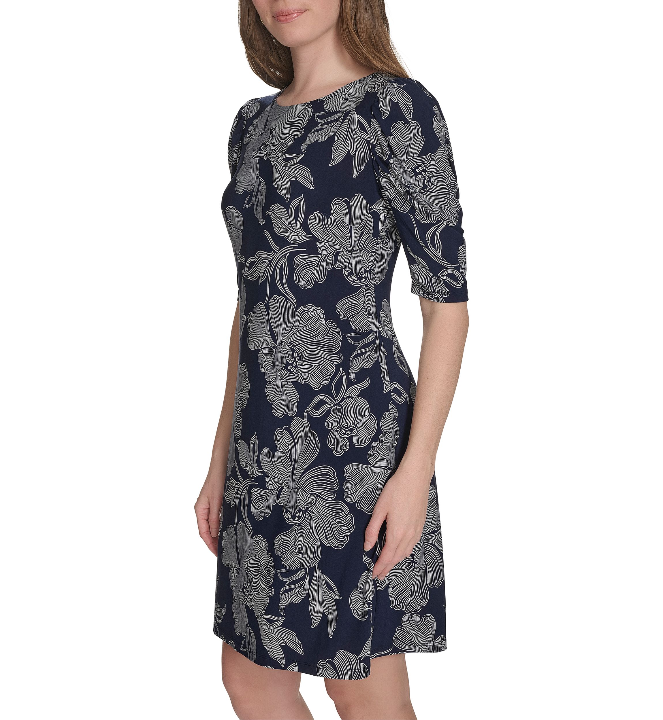 Womens Short Ruched Sleeve Jersey Shift Dress