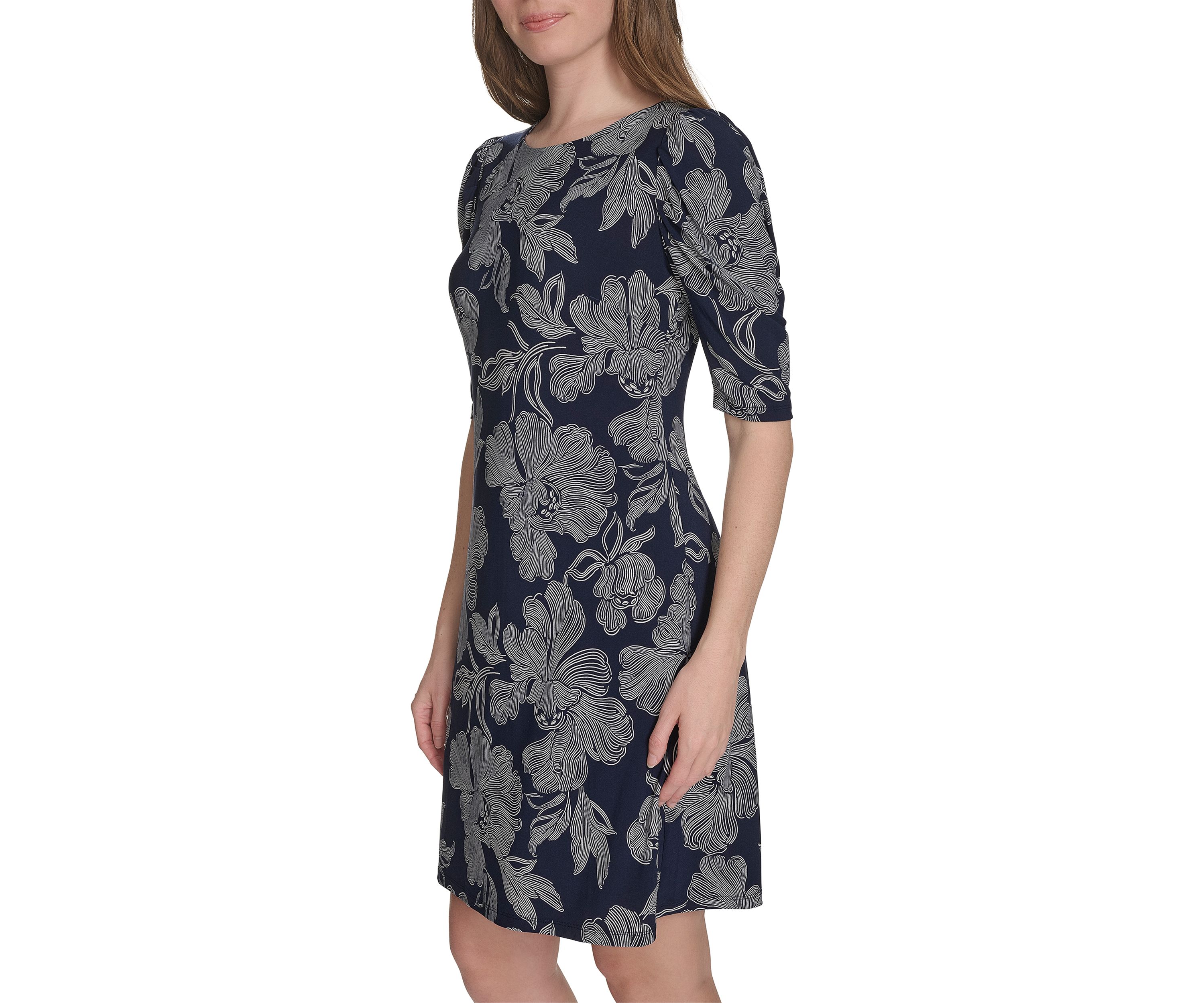 Womens Short Ruched Sleeve Jersey Shift Dress