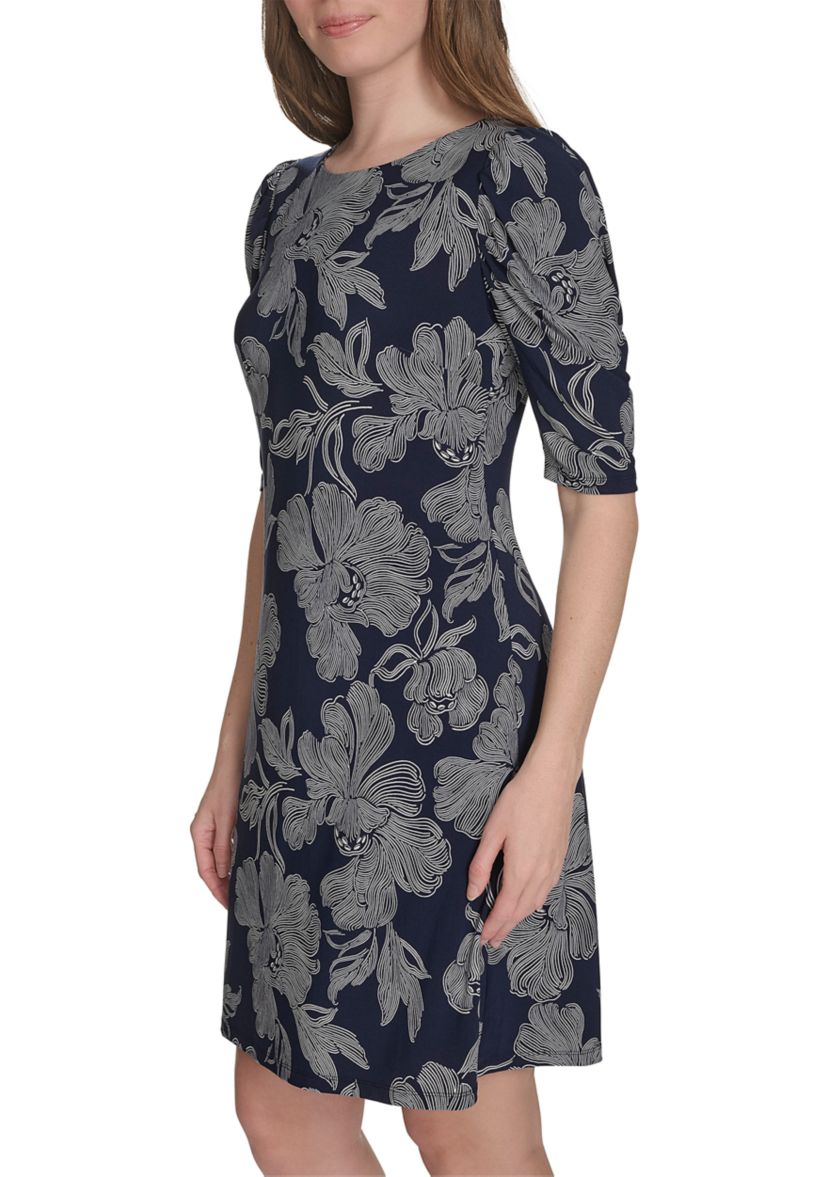 Womens Short Ruched Sleeve Jersey Shift Dress