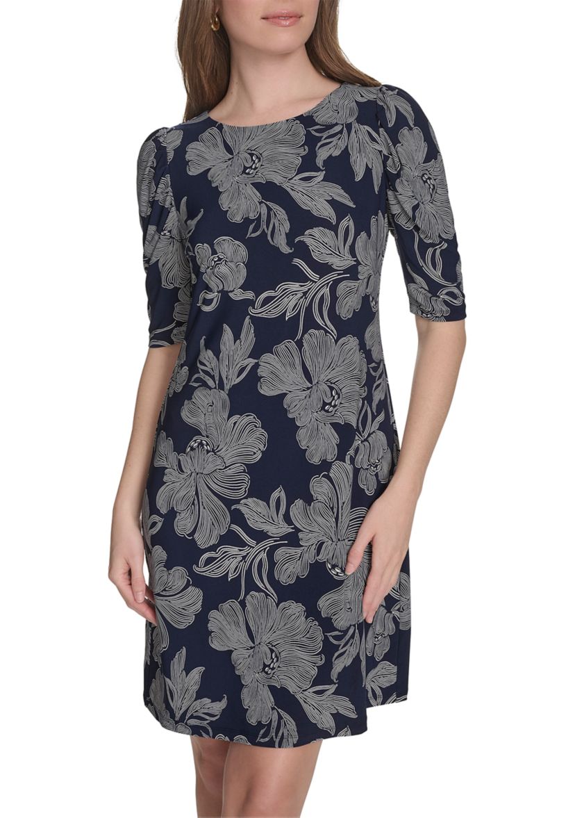 Womens Short Ruched Sleeve Jersey Shift Dress