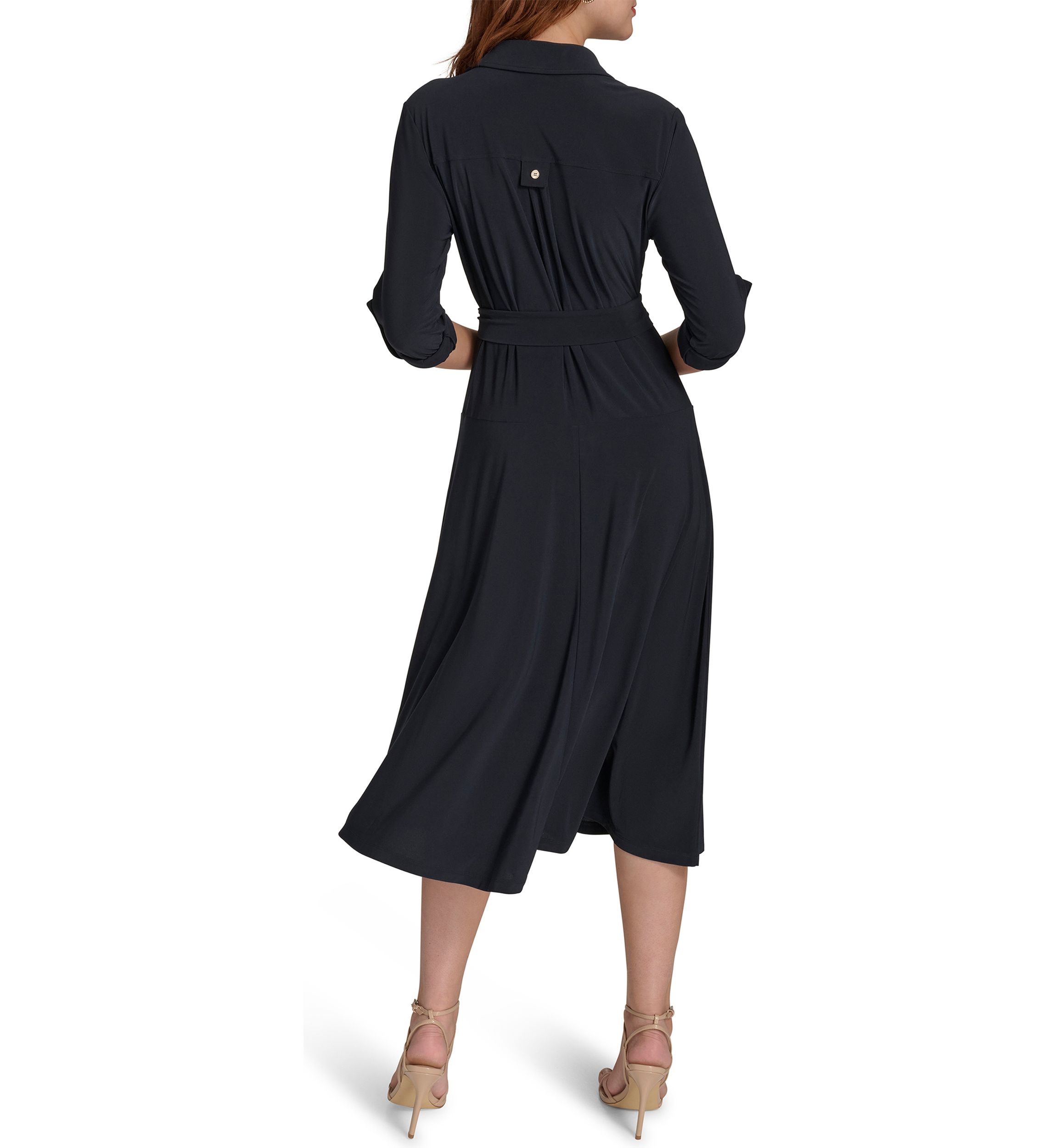 Womens Roll Tab Sleeve Self Tie Jersey Shirtdress 