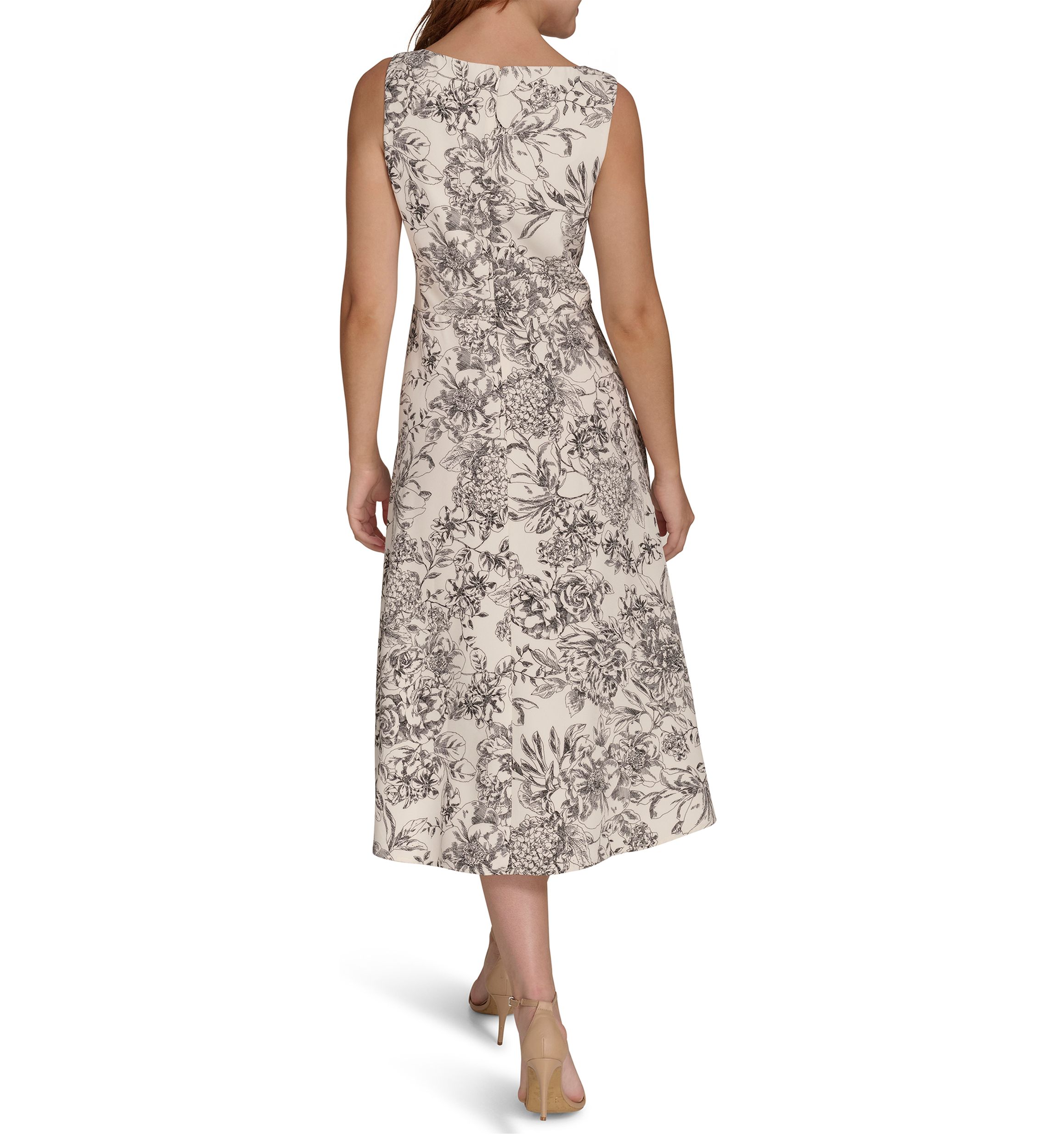 Womens Sleeveless Hydrangea Toile Salon Stretch Fit and Flare Dress