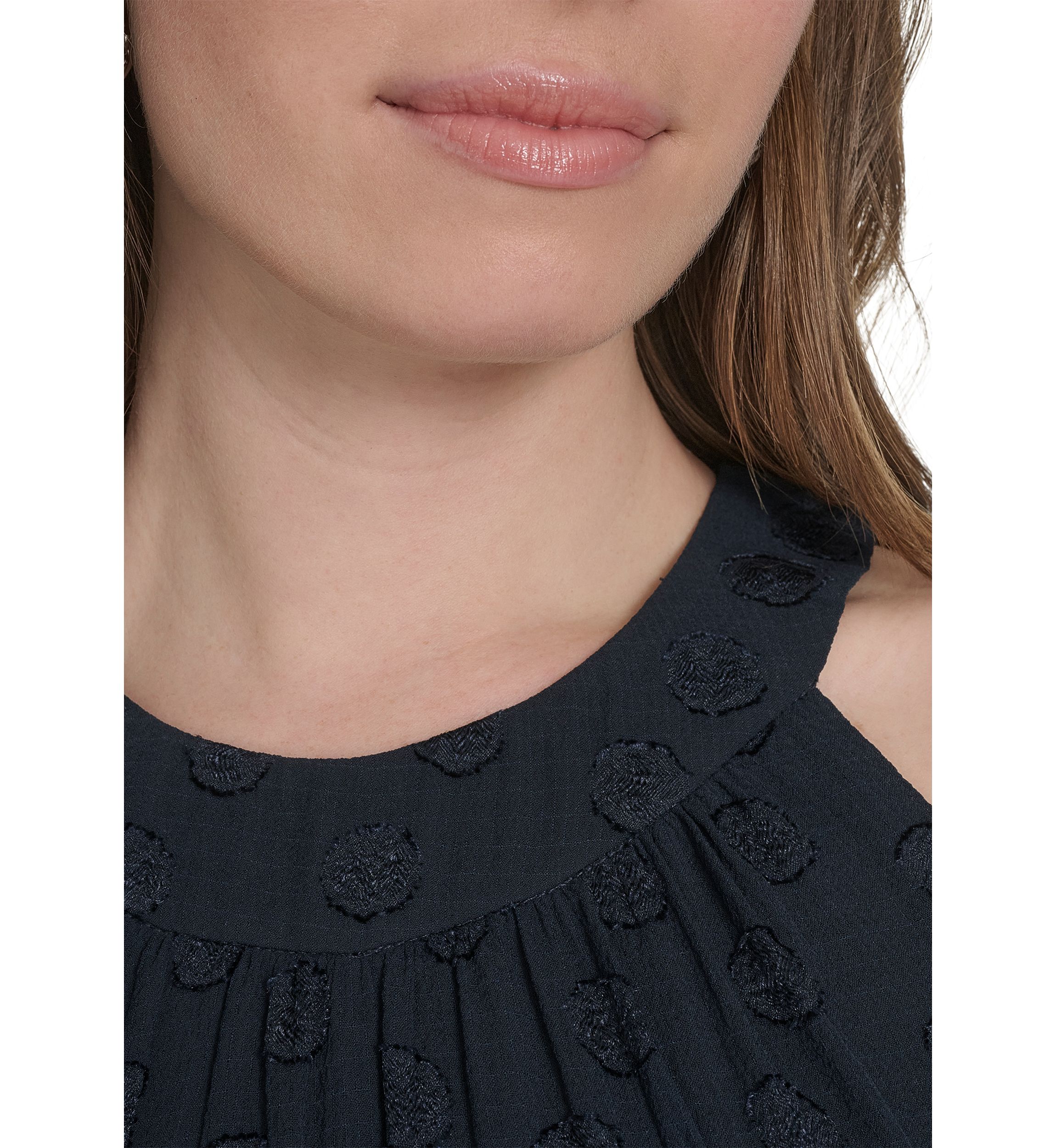 Sleeveless Halter Clip Dot Chiffon Tiered Maxi Dress 