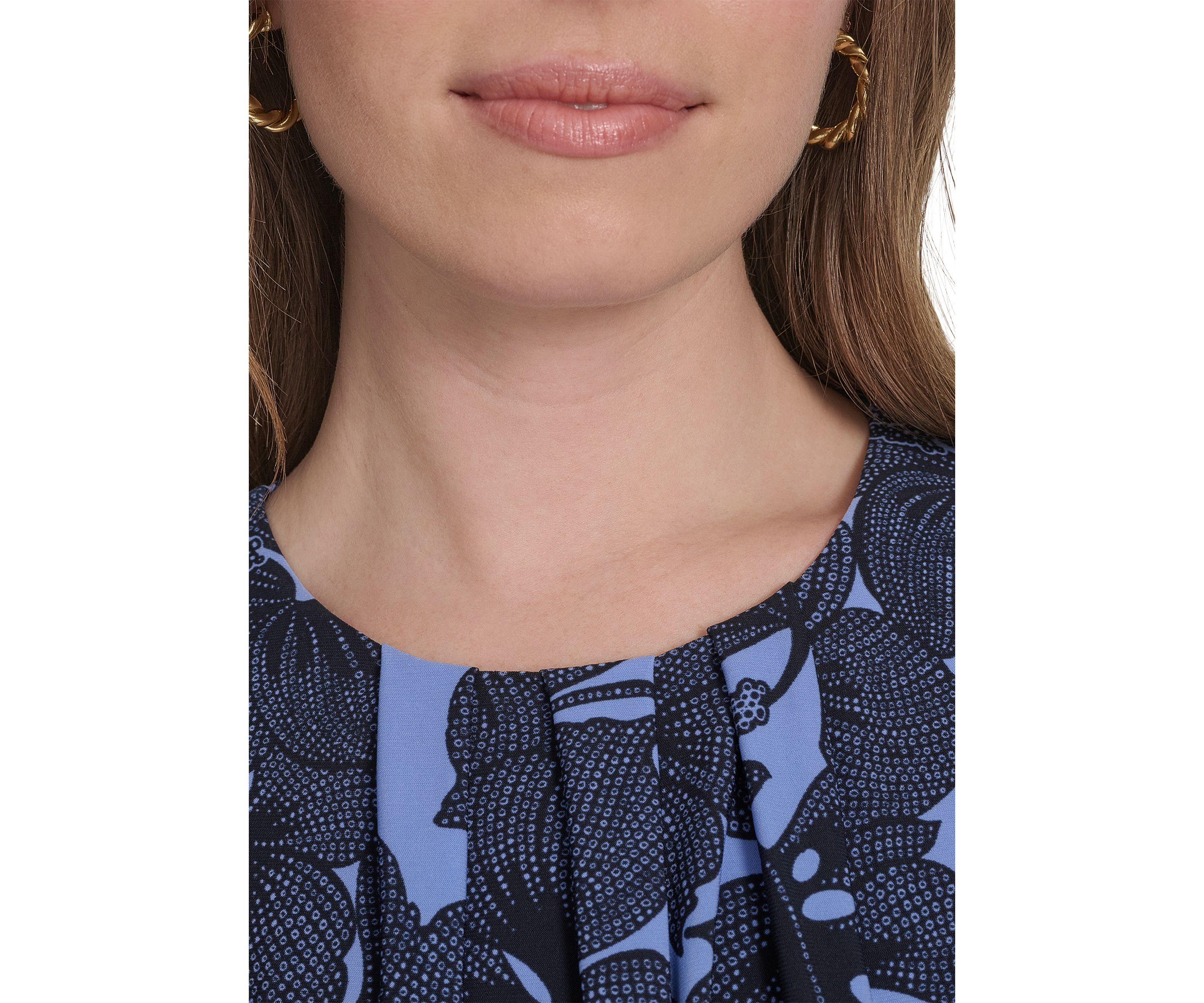 Womens Flutter Sleeve Hibiscus Jersey Midi Fit and Flare Dress 