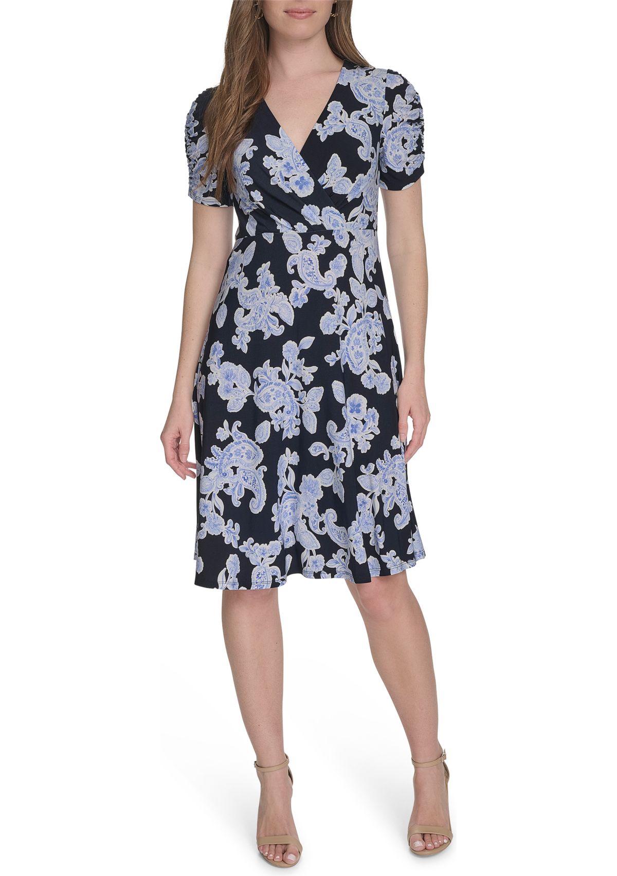 Womens Short Sleeve V-Neck Jersey Fit and Flare Dress