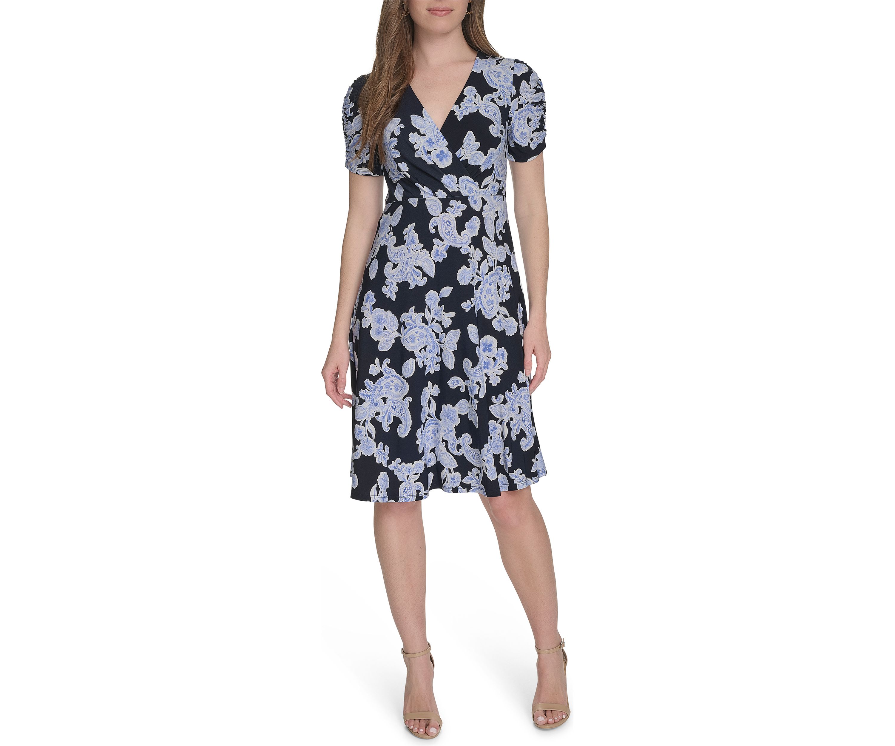 Womens Short Sleeve V-Neck Jersey Fit and Flare Dress