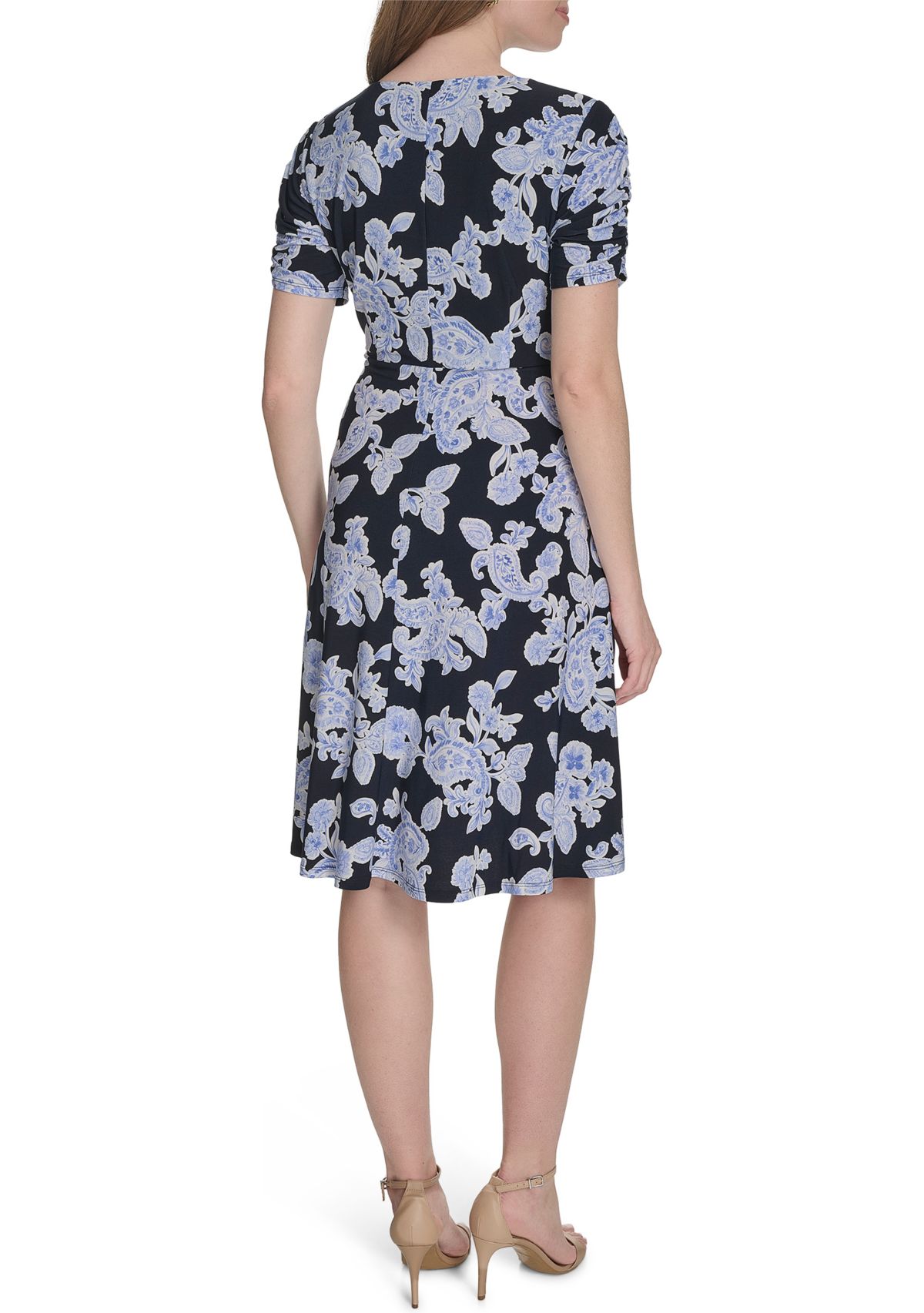 Womens Short Sleeve V-Neck Jersey Fit and Flare Dress