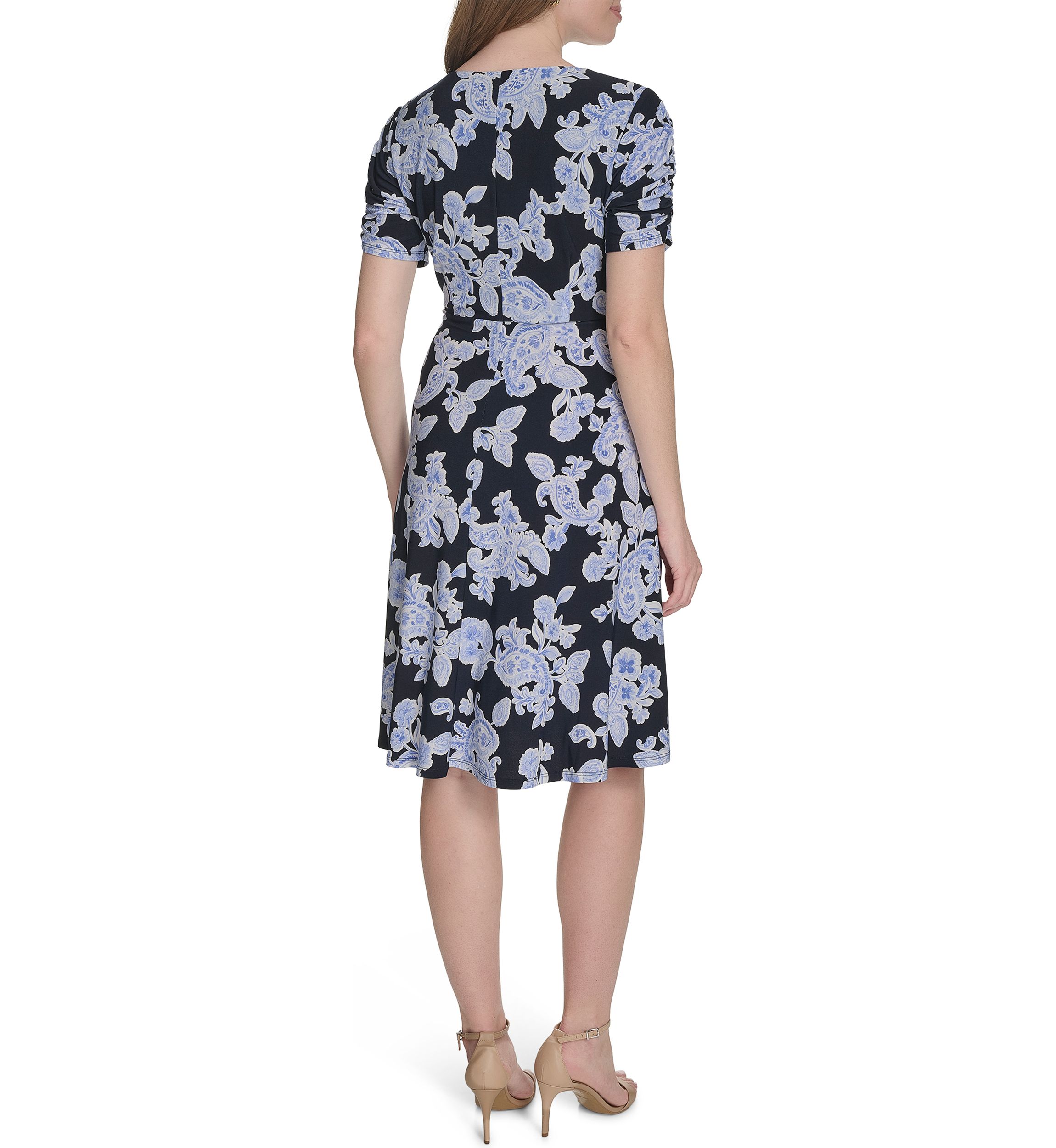 Womens Short Sleeve V-Neck Jersey Fit and Flare Dress