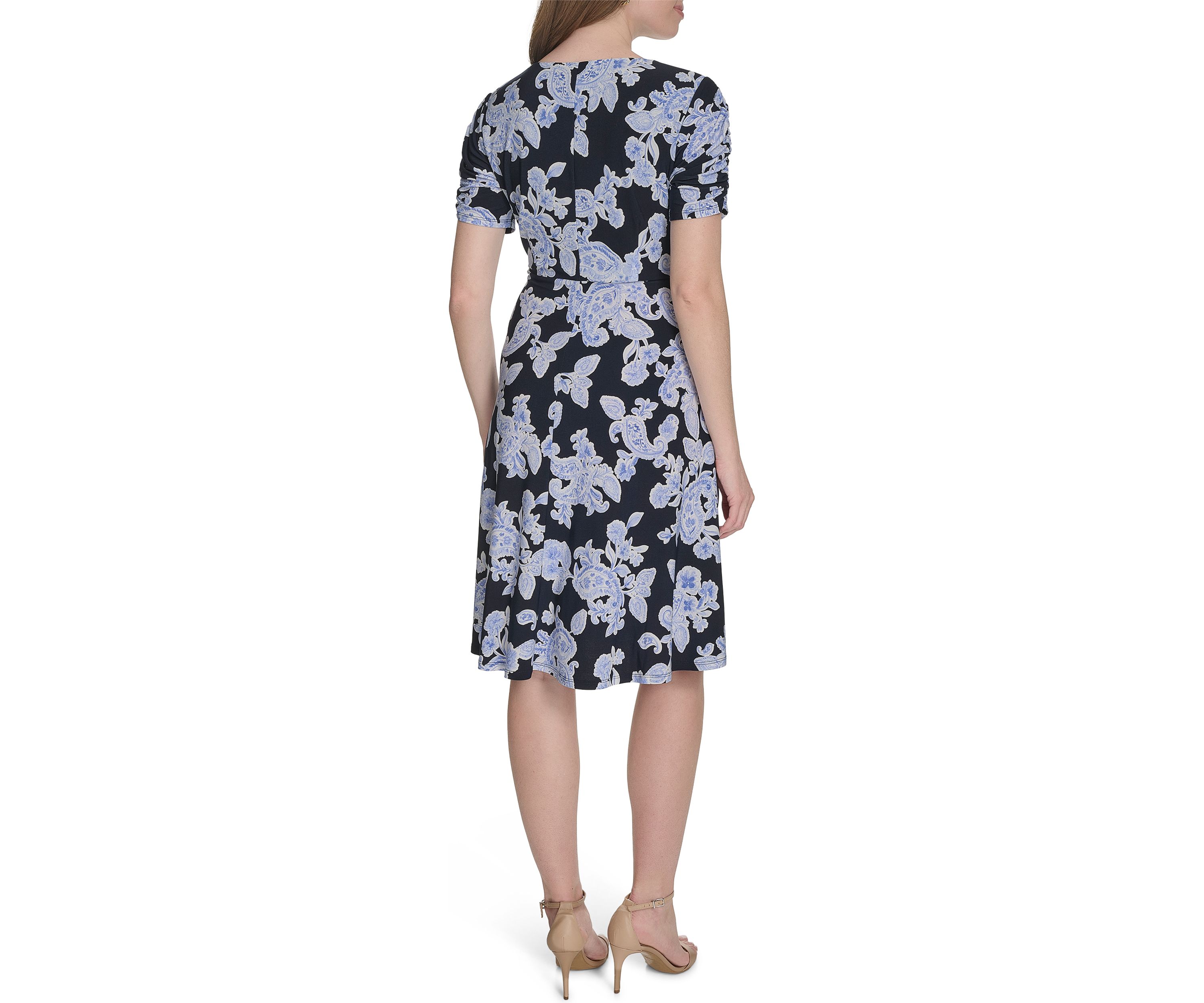 Womens Short Sleeve V-Neck Jersey Fit and Flare Dress