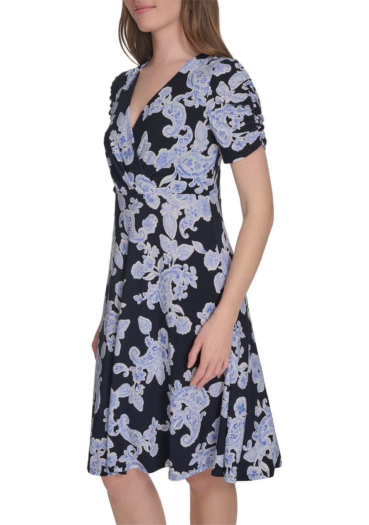 Womens Short Sleeve V-Neck Jersey Fit and Flare Dress