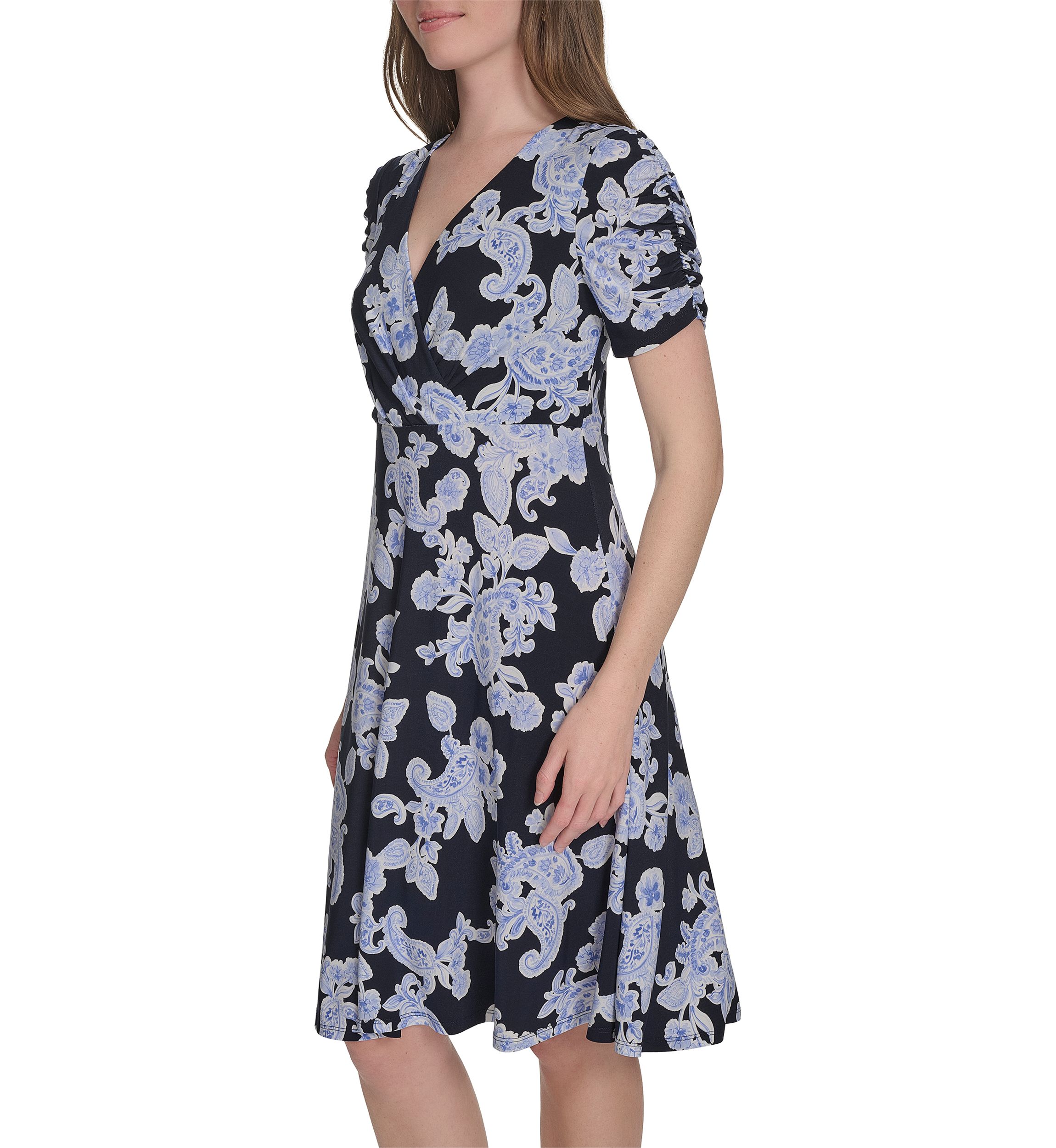 Womens Short Sleeve V-Neck Jersey Fit and Flare Dress