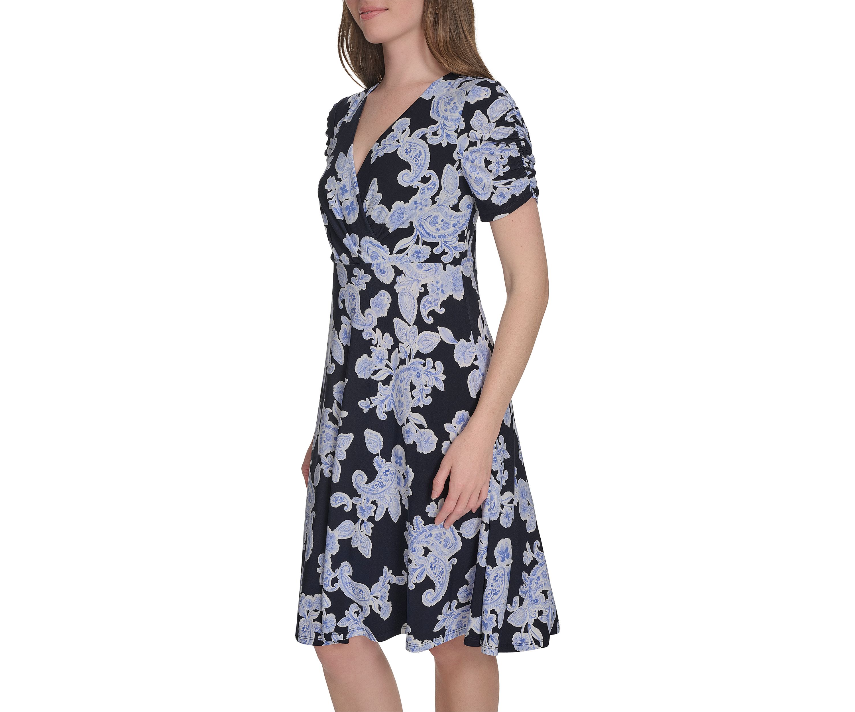Womens Short Sleeve V-Neck Jersey Fit and Flare Dress