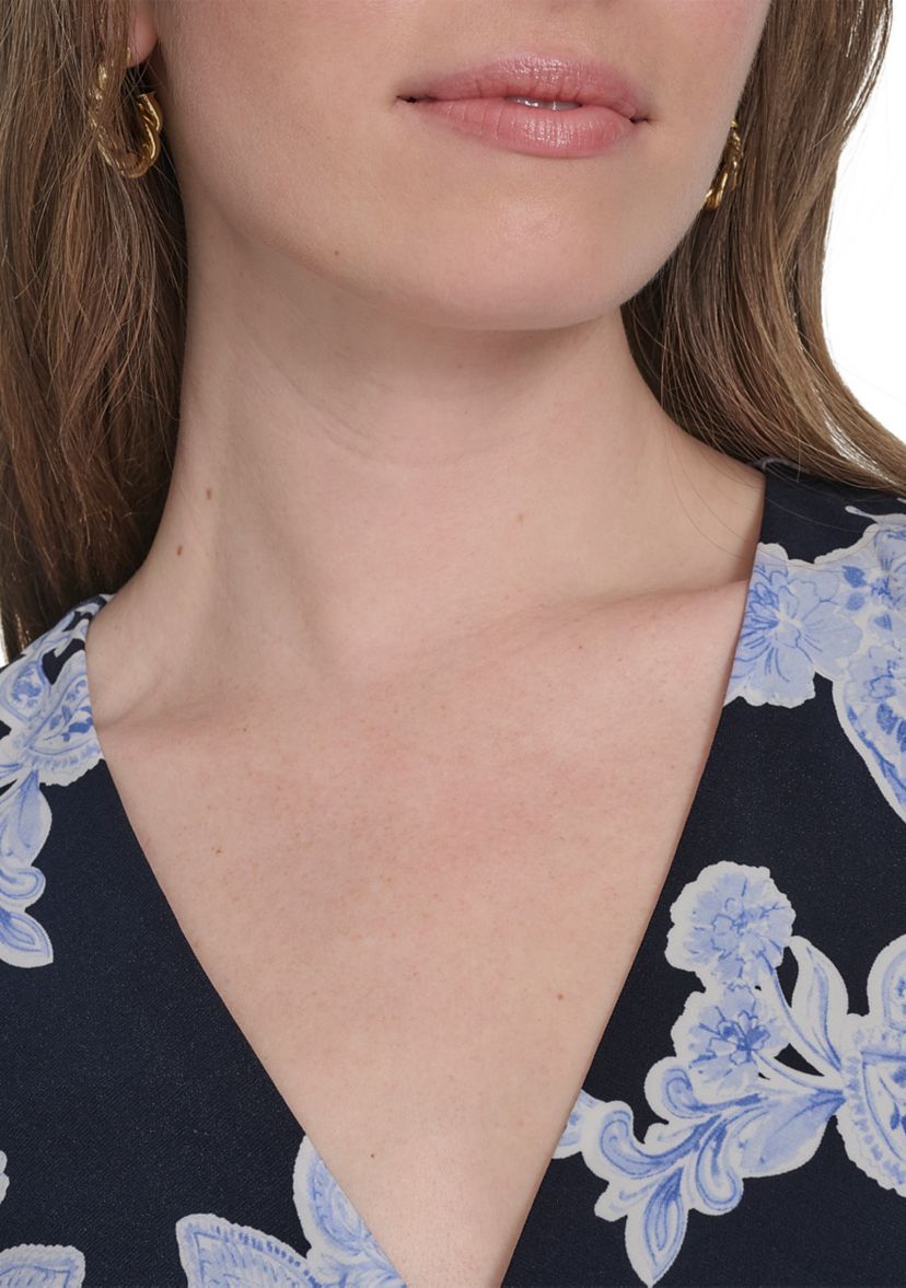 Womens Short Sleeve V-Neck Jersey Fit and Flare Dress