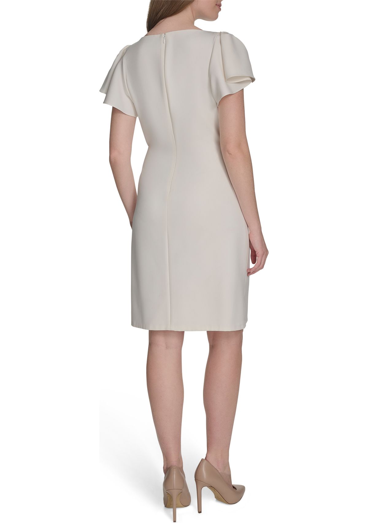 Womens Flutter Sleeve Side Draped Salon Stretch Sheath Dress