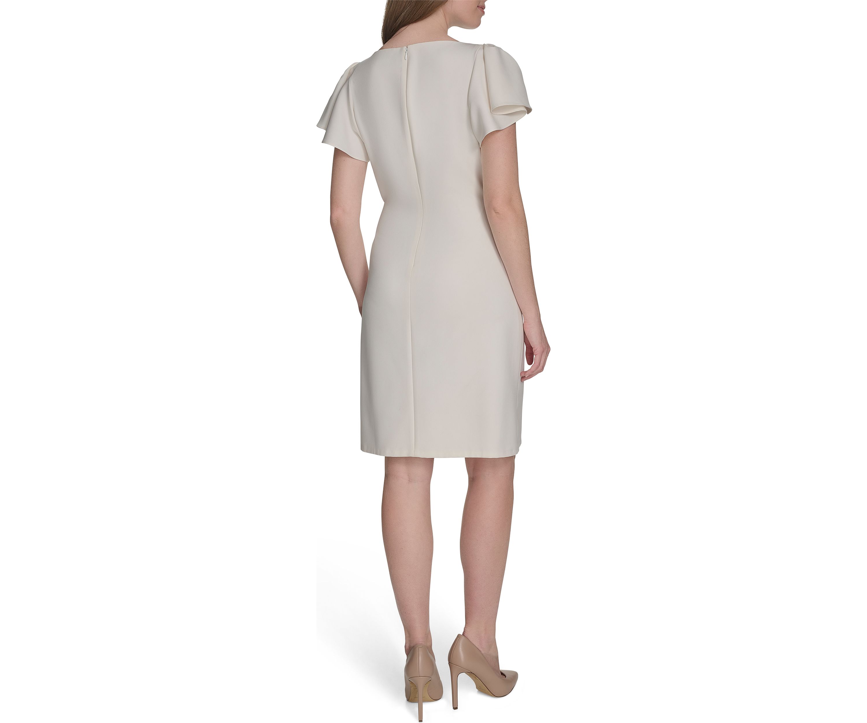 Womens Flutter Sleeve Side Draped Salon Stretch Sheath Dress