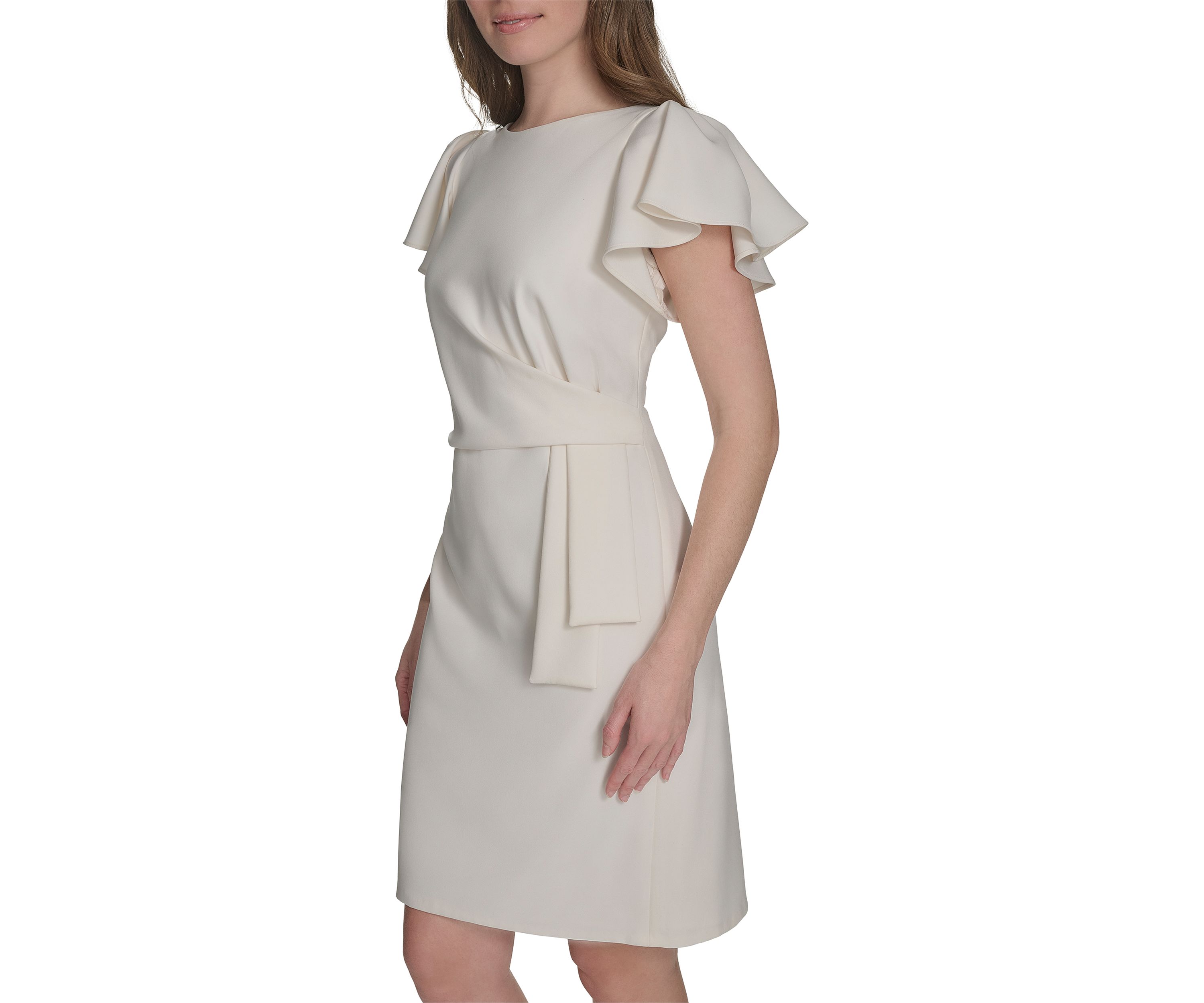 Womens Flutter Sleeve Side Draped Salon Stretch Sheath Dress