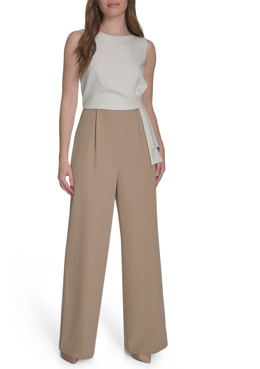 Womens Sleeveless Side Draped Salon Stretch Jumpsuit 